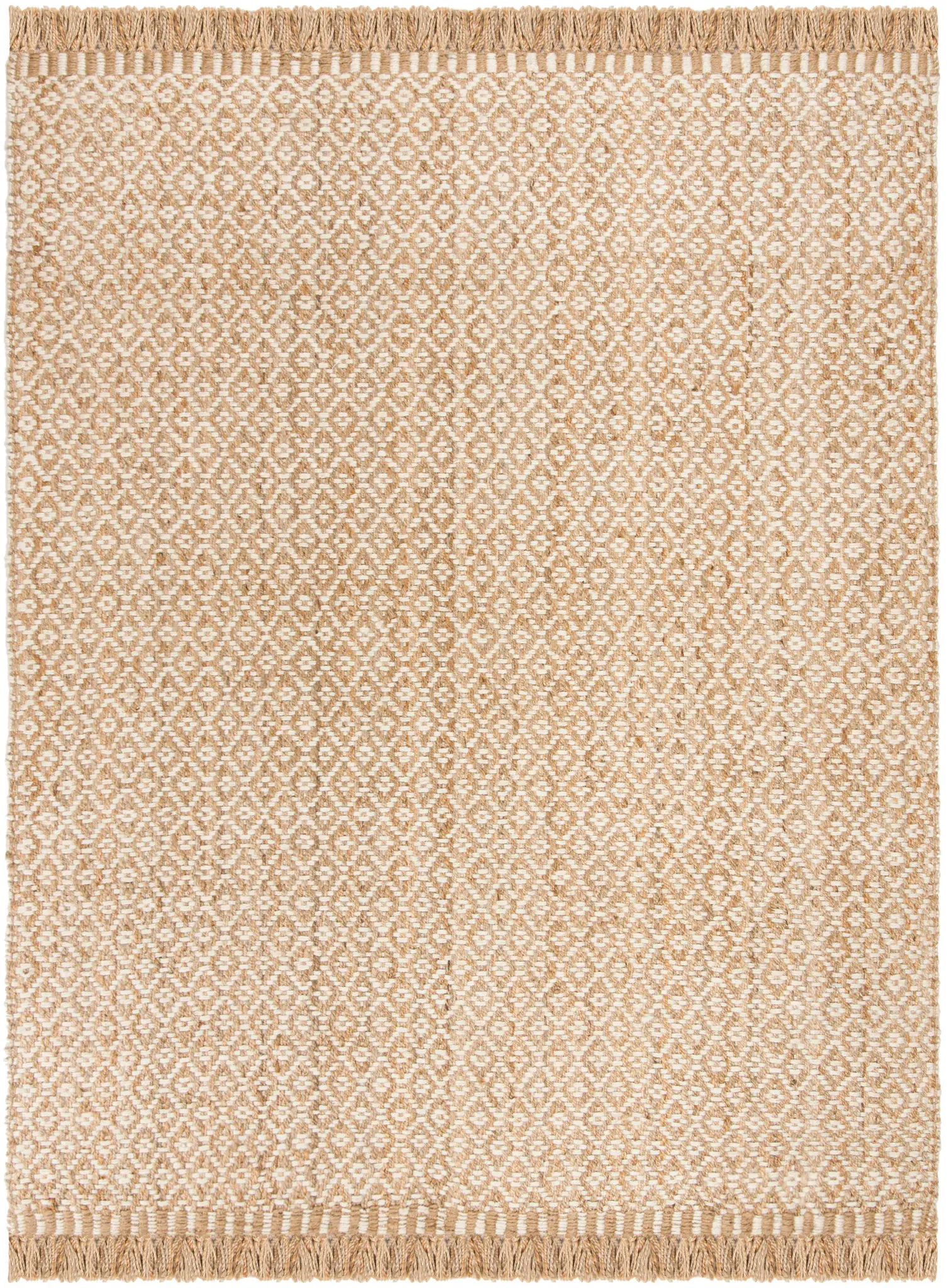 Natural Fiber Fringed Diamond Hand-Woven Jute Rug
