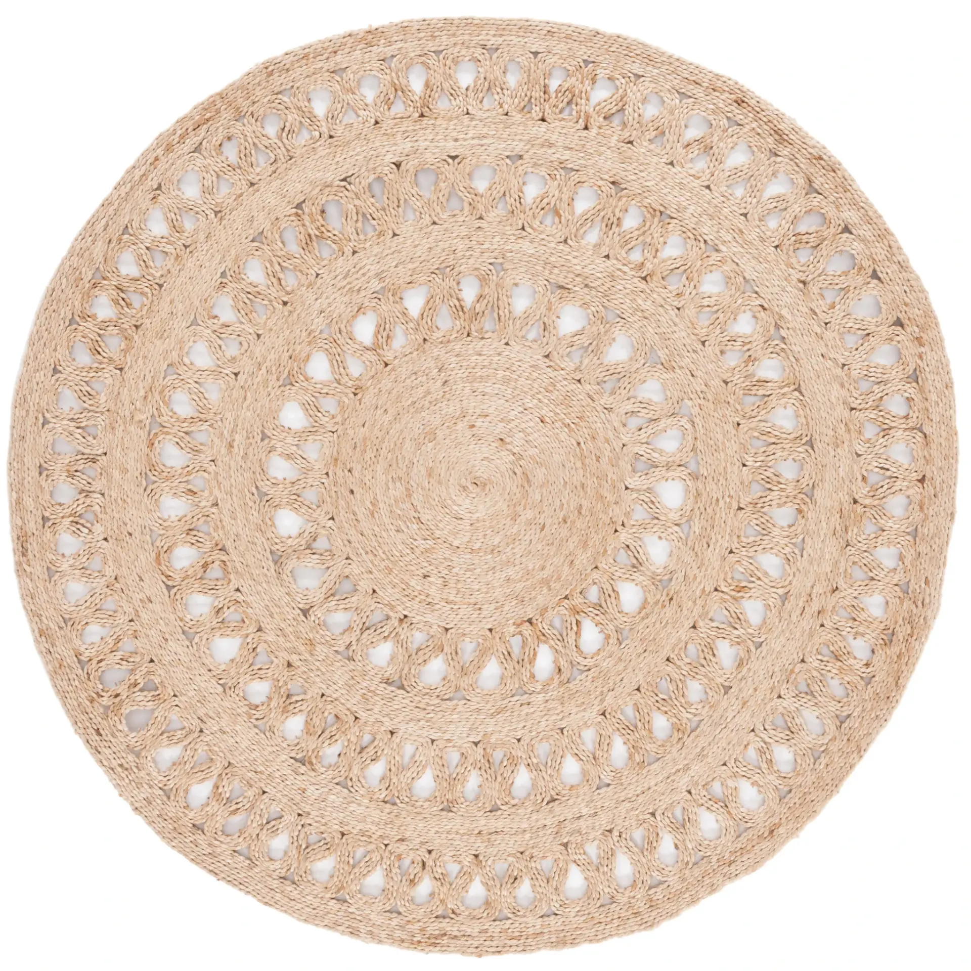 Natural Fiber Openwork Circle Flatweave Jute Rug