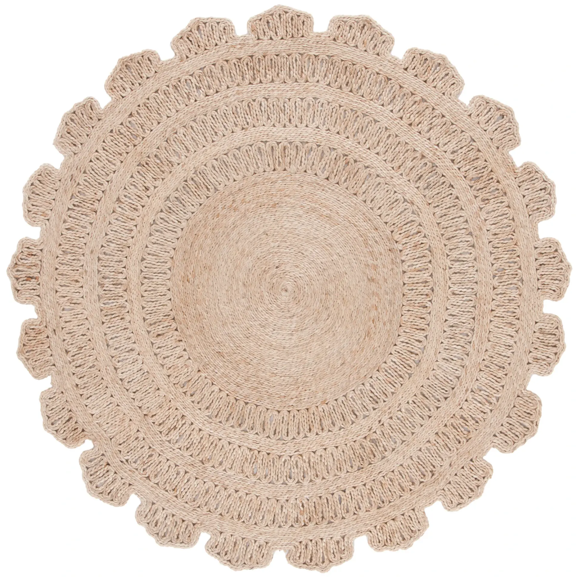 Natural Fiber Scalloped Ring Flatweave Jute Rug