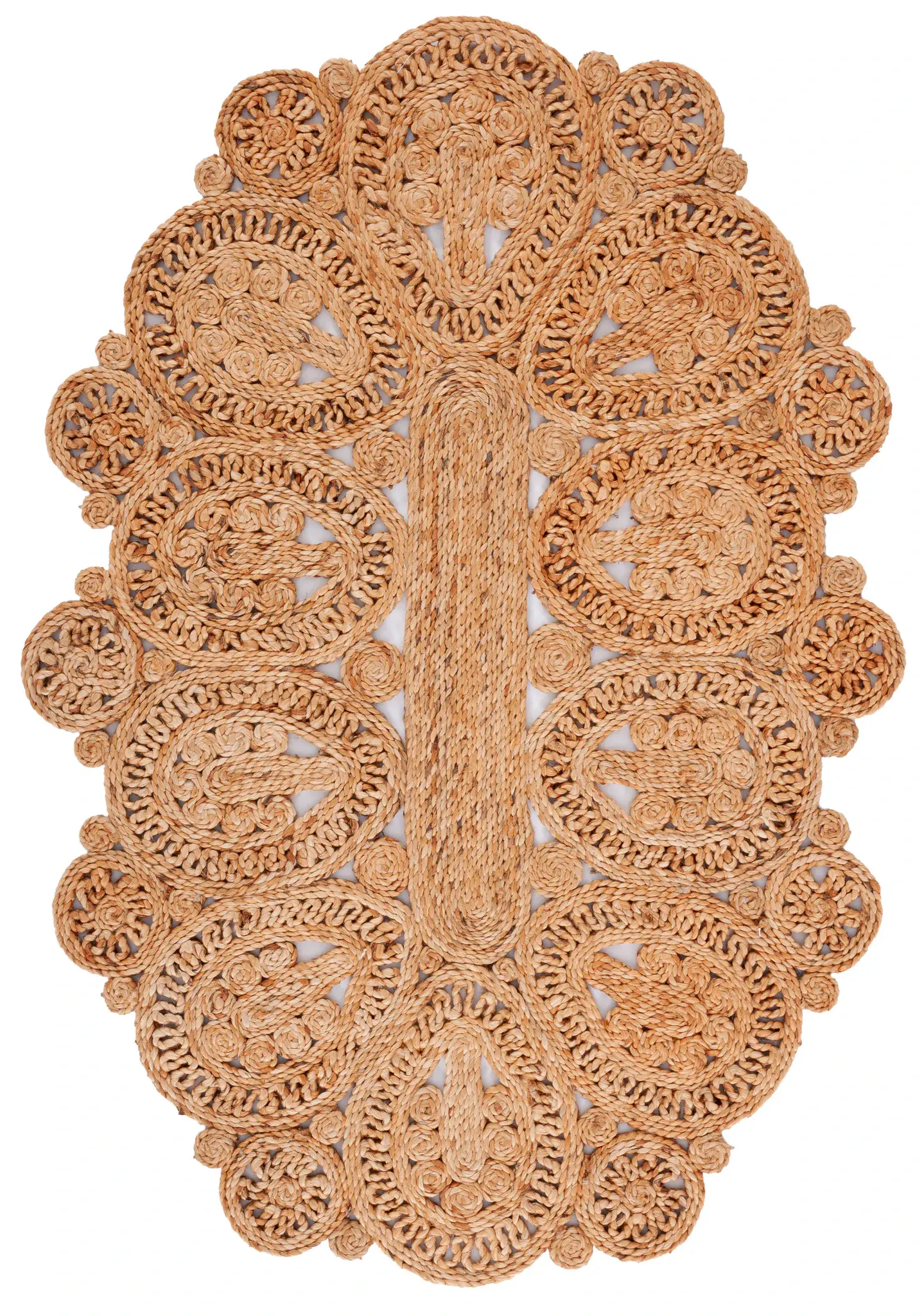 Natural Fiber Teardrop Medallion Hand-Woven Jute Rug