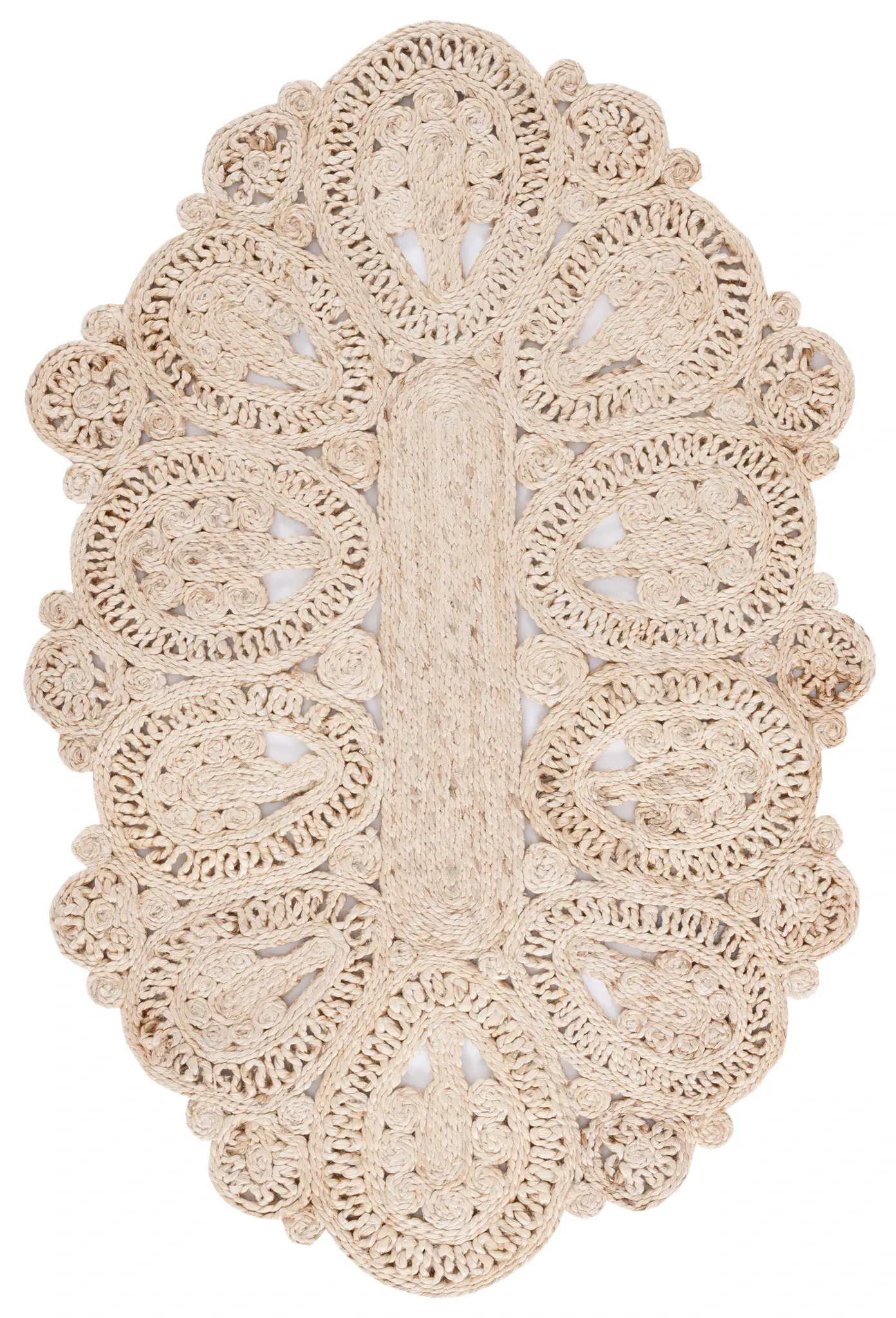 Natural Fiber Teardrop Medallion Hand-Woven Jute Rug