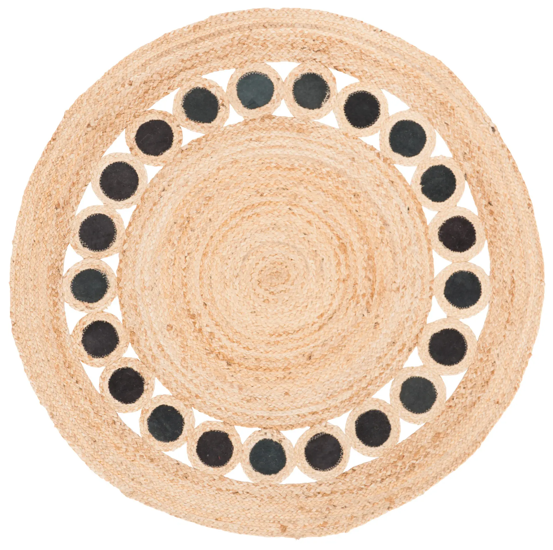 Natural Fiber Ring Border Hand-Woven Jute Rug
