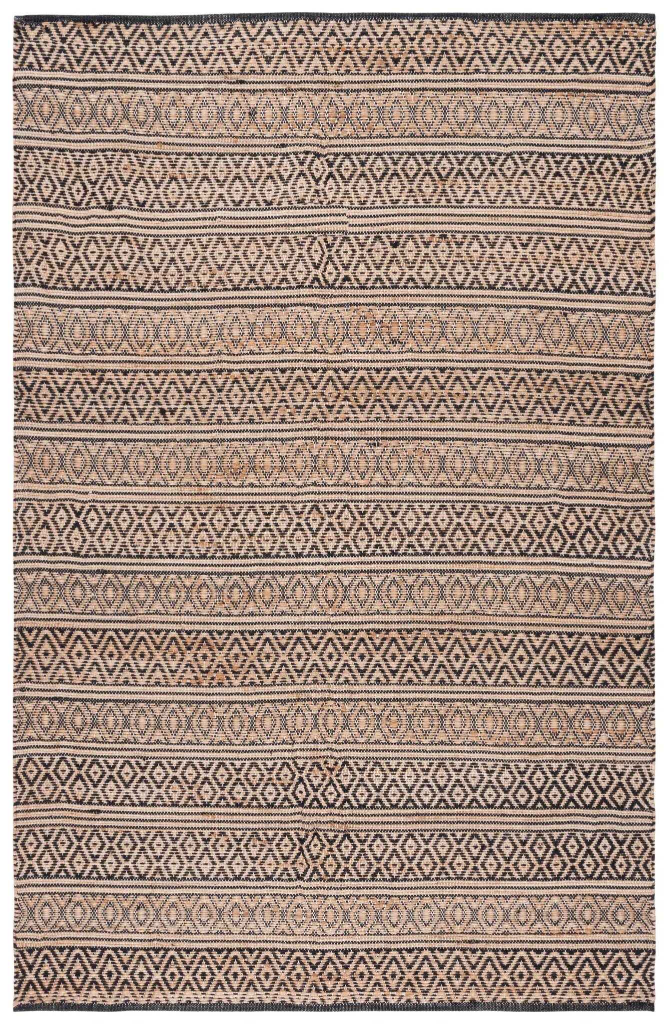 Natural Fiber Banded Tribal Small Diamond Flatweave Jute Rug