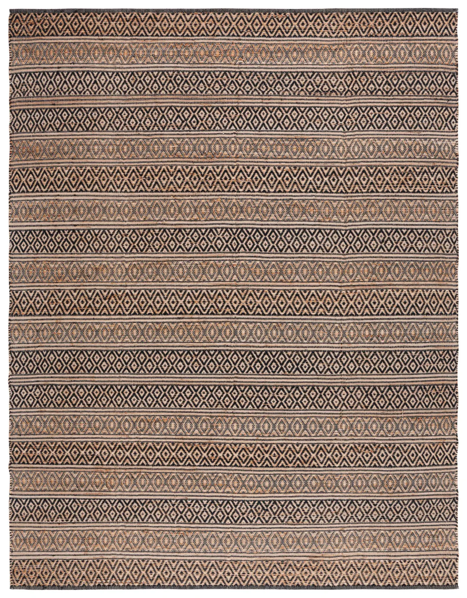 Natural Fiber Banded Tribal Small Diamond Flatweave Jute Rug