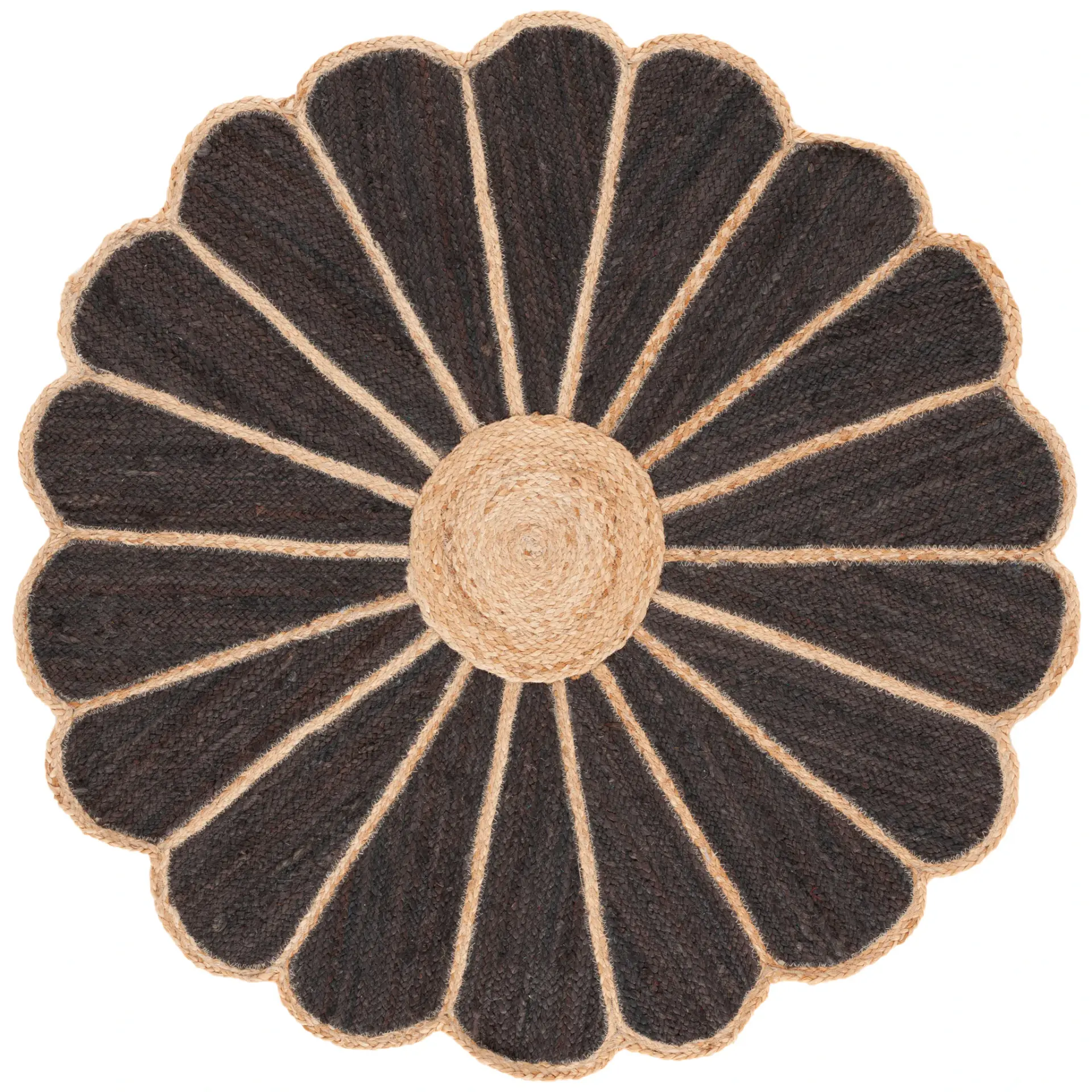 Natural Fiber Scalloped Flower Flatweave Jute Rug