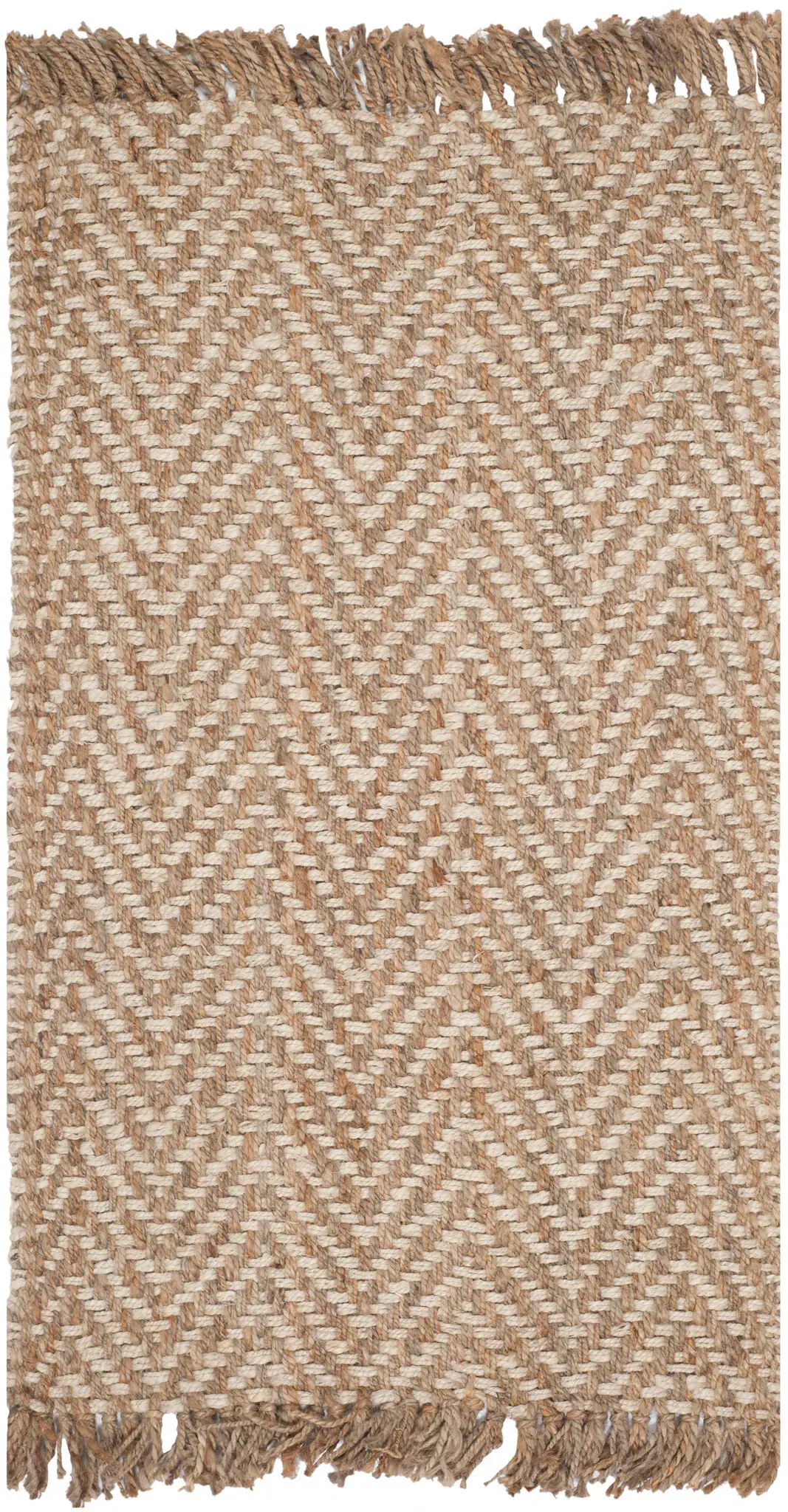 Natural Fiber Fringed Chevron Hand-Woven Jute Rug
