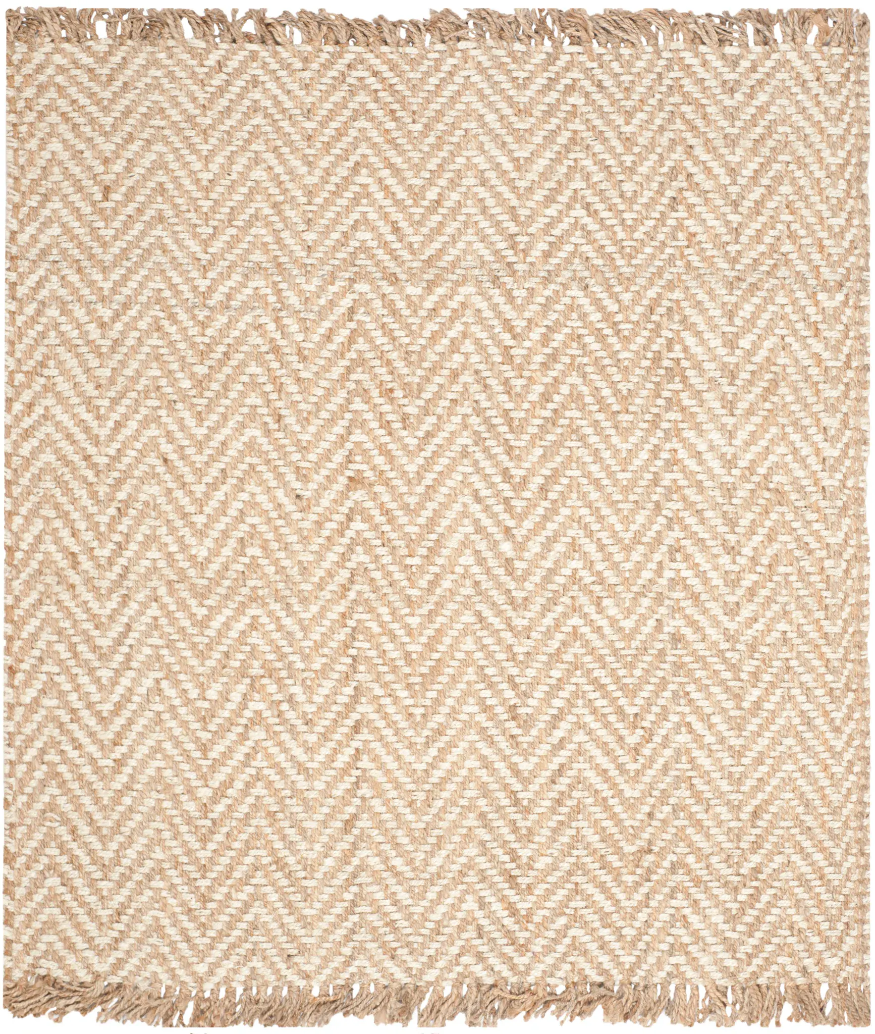 Natural Fiber Fringed Chevron Hand-Woven Jute Rug
