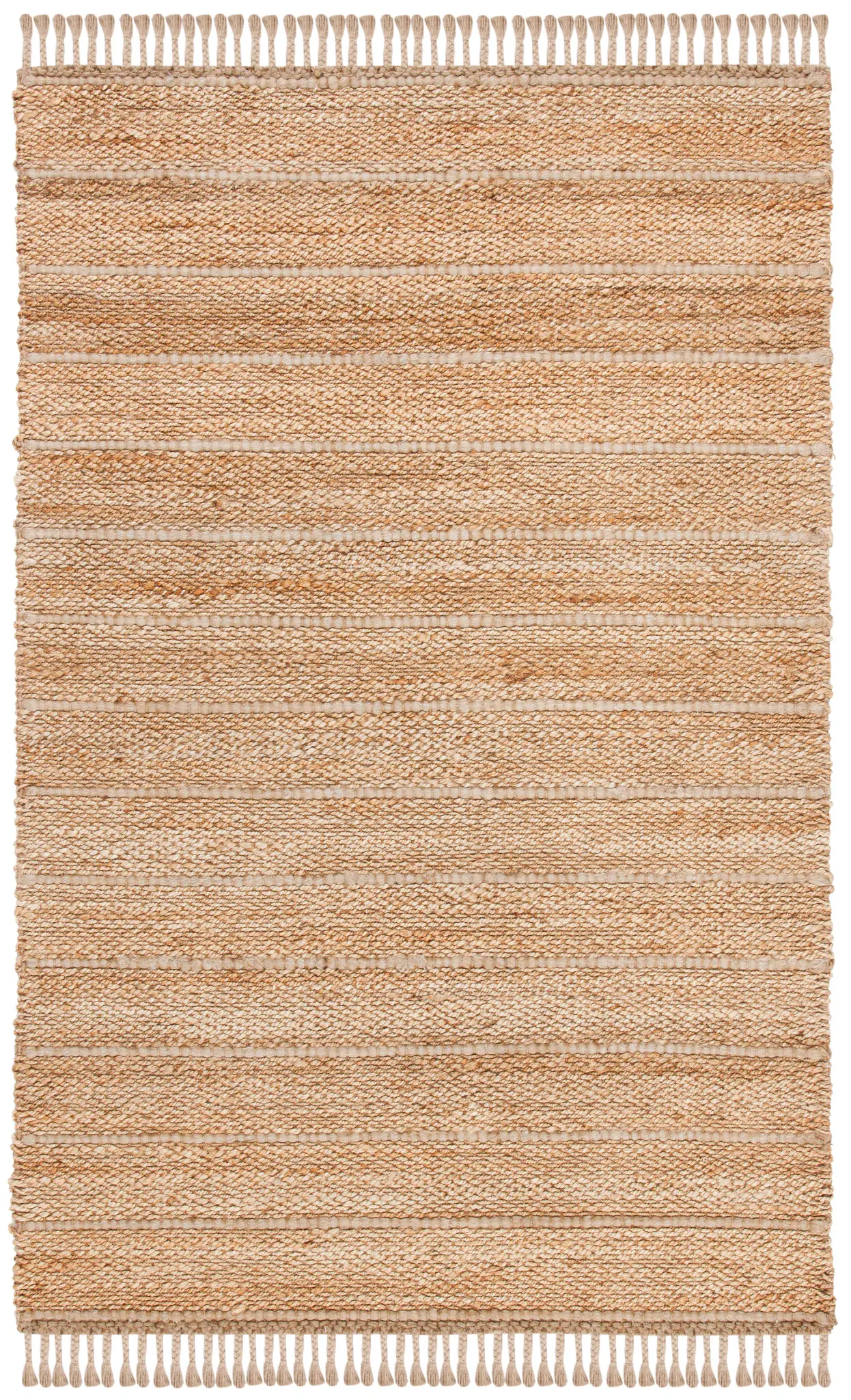 Natural Fiber Fringed Striped Hand-Woven Jute Rug