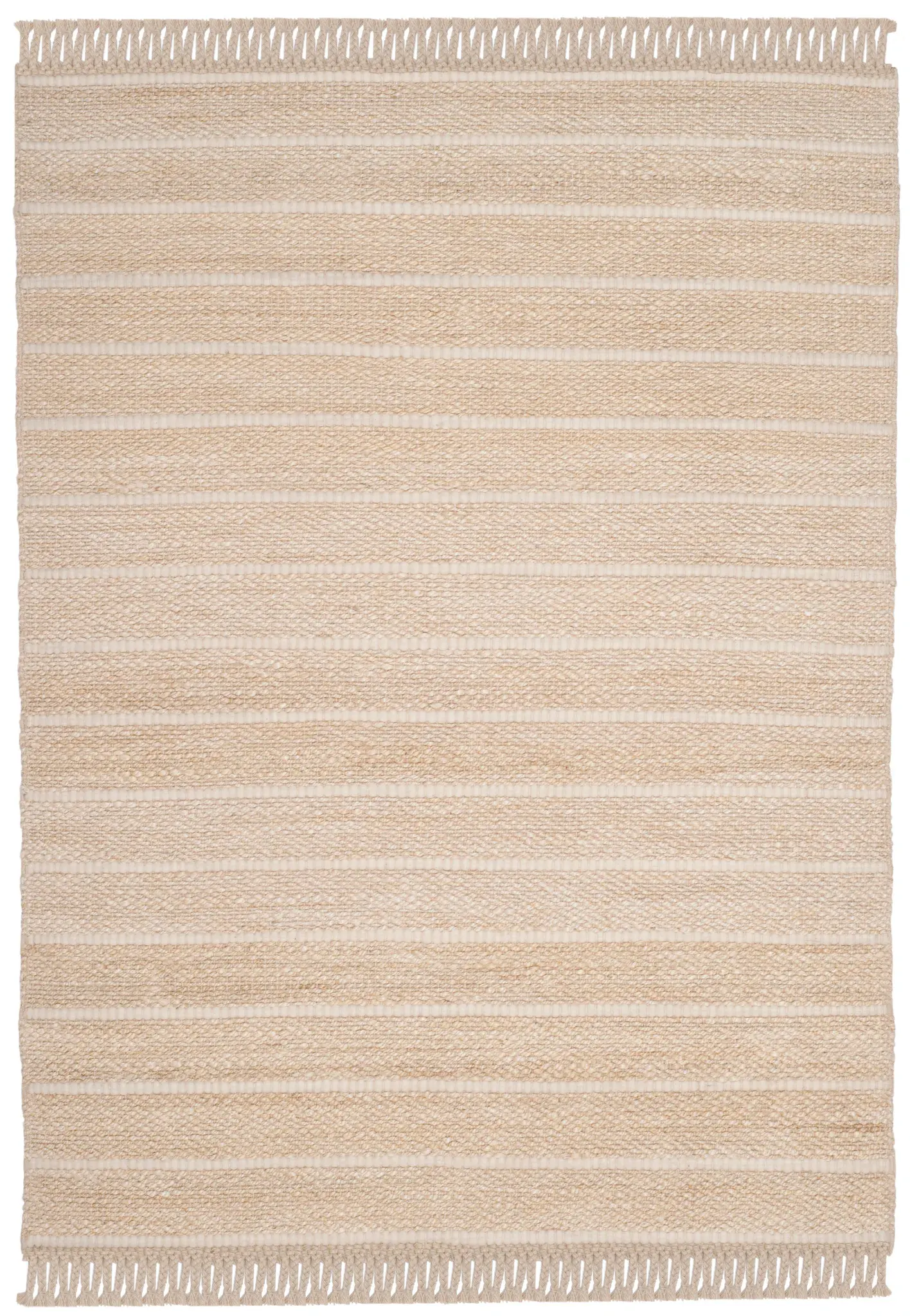 Natural Fiber Fringed Striped Hand-Woven Jute Rug