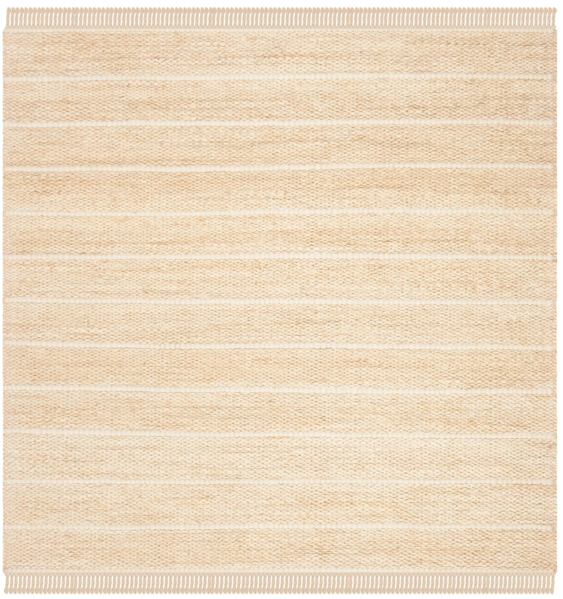 Natural Fiber Fringed Striped Hand-Woven Jute Rug