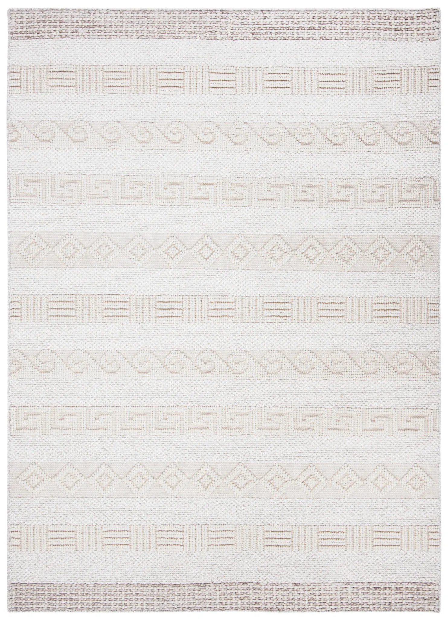 Natural Fiber Banded Geometric Hand-Woven Wool Rug