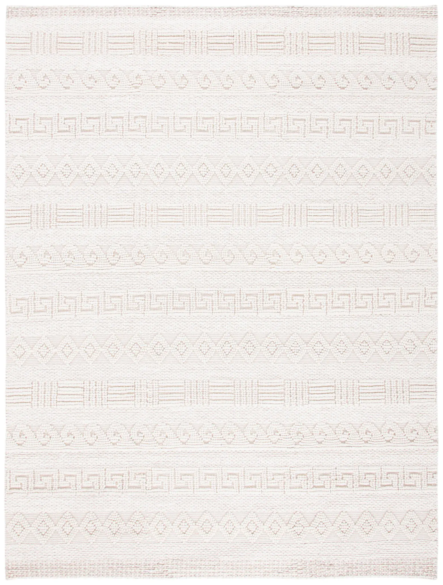 Natural Fiber Banded Geometric Hand-Woven Wool Rug