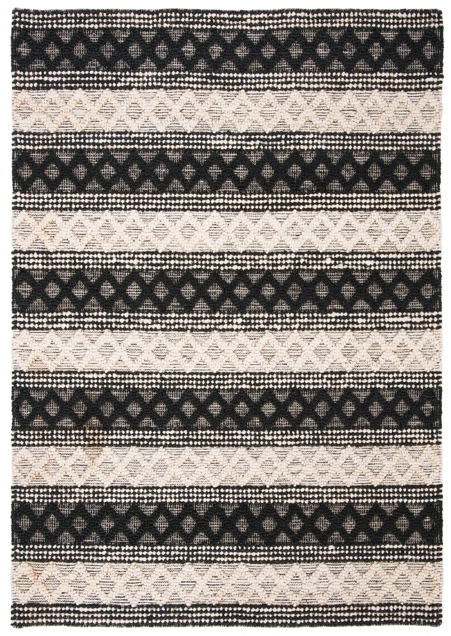 Natural Fiber Banded Diamond Stripe Hand-Woven Rug