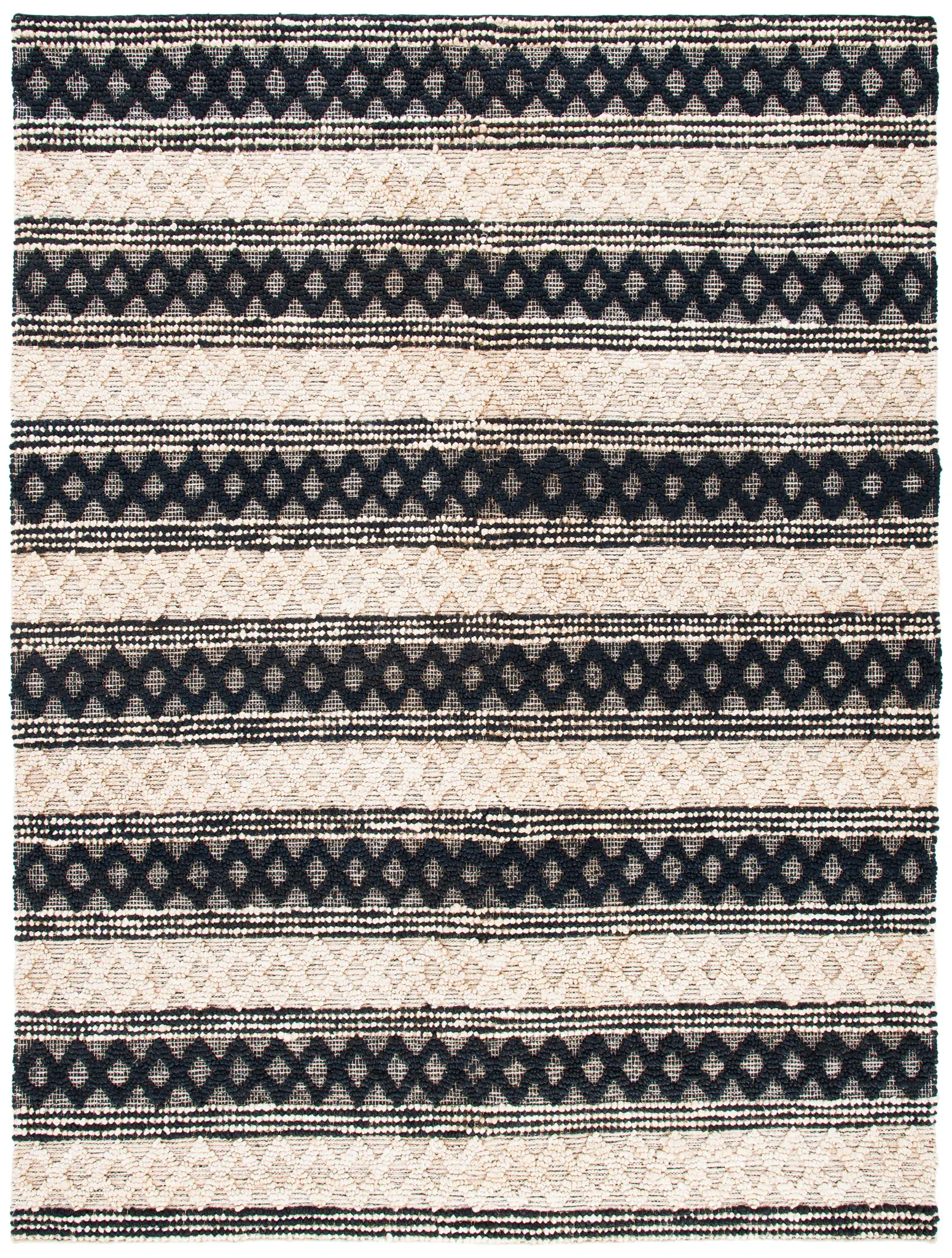 Natural Fiber Banded Diamond Stripe Hand-Woven Rug