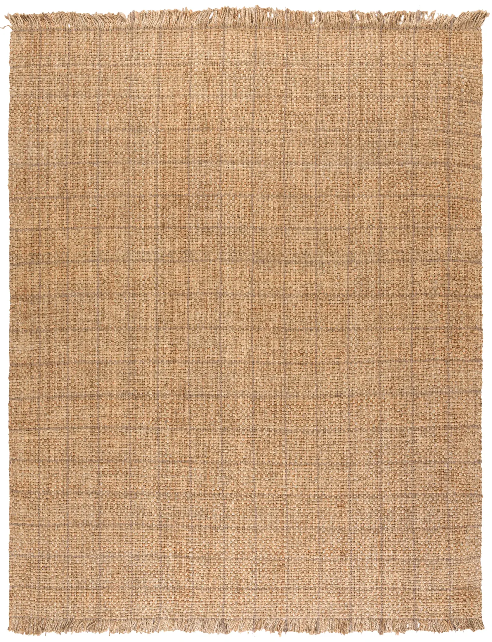 Natural Fiber Fringed Windowpane Hand-Woven Jute Rug