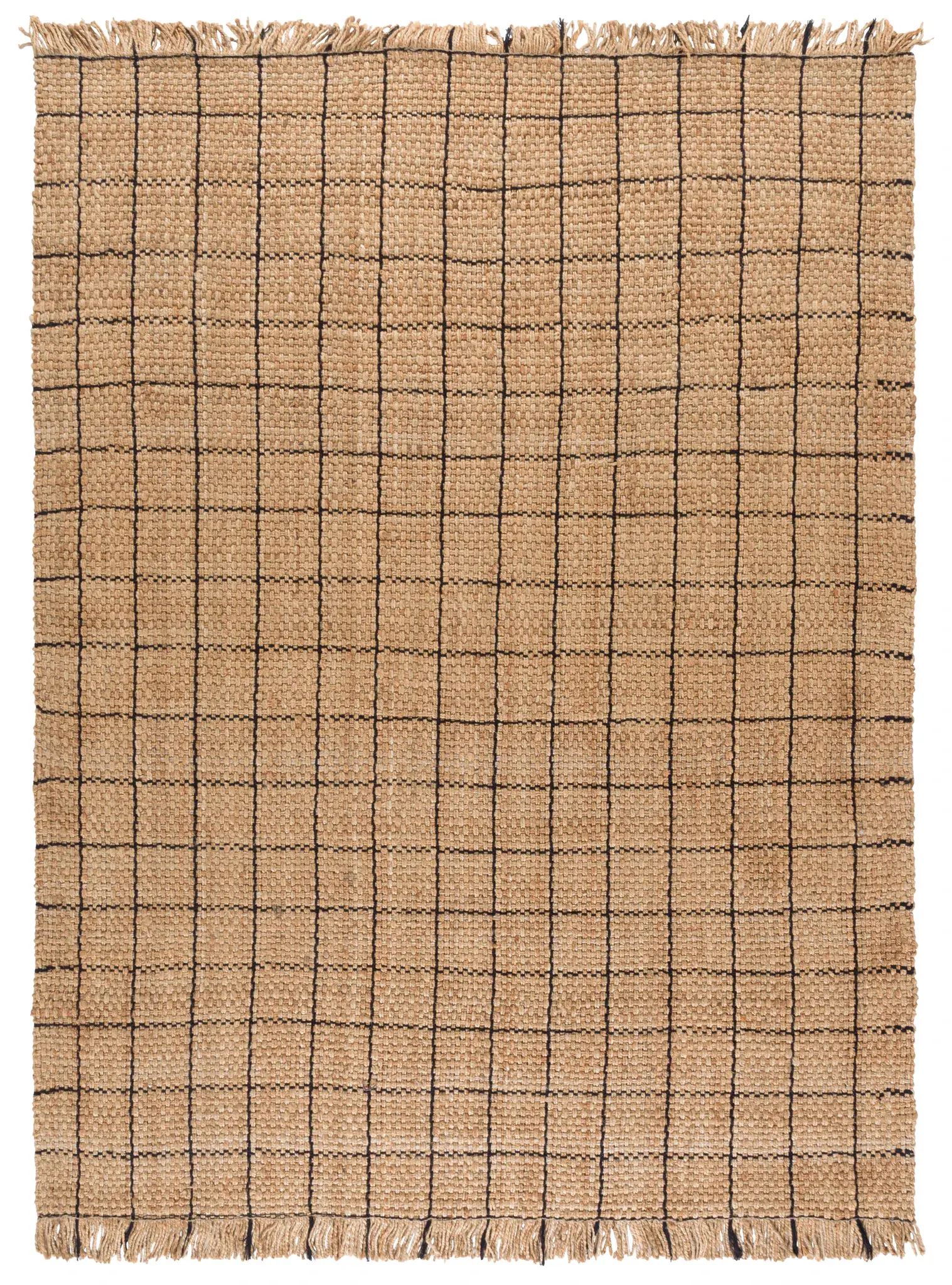 Natural Fiber Fringed Windowpane Hand-Woven Jute Rug