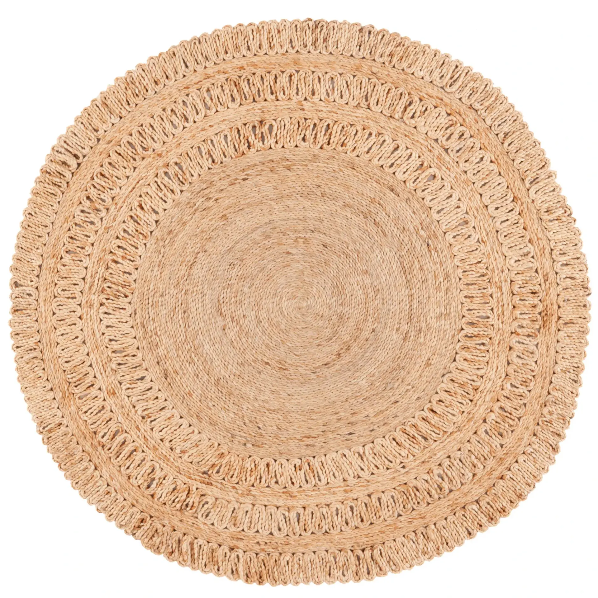 Natural Fiber Braided Scallop Hand-Woven Jute Rug