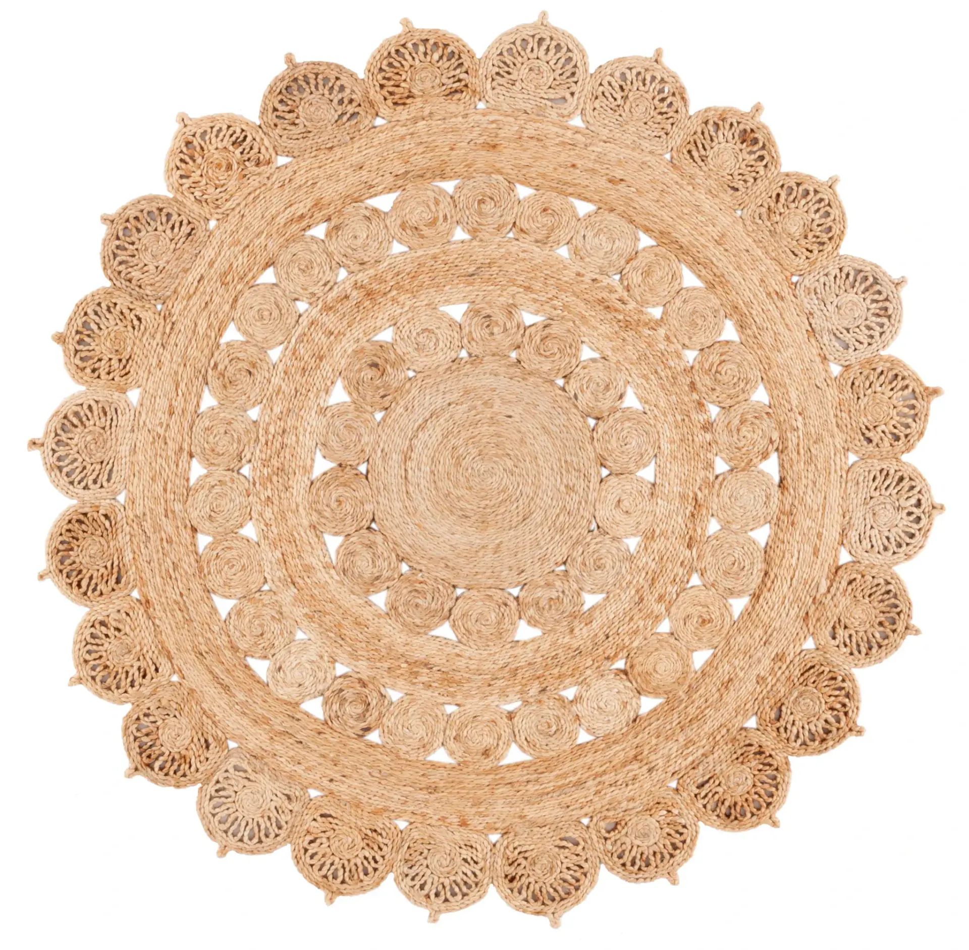 Natural Fiber Scalloped Petal Hand-Woven Jute Rug