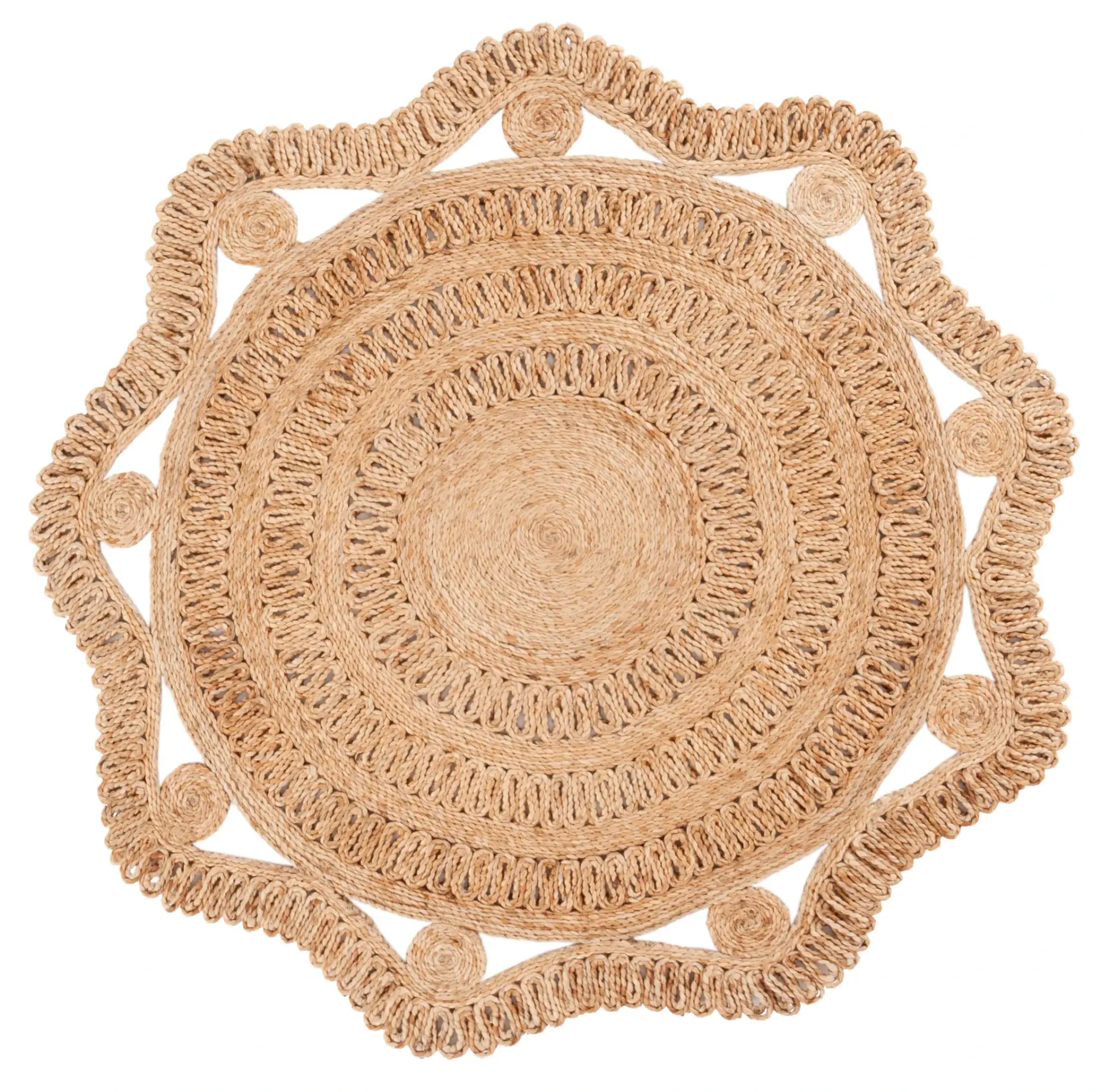 Natural Fiber Star Scalloped Hand-Woven Jute Rug