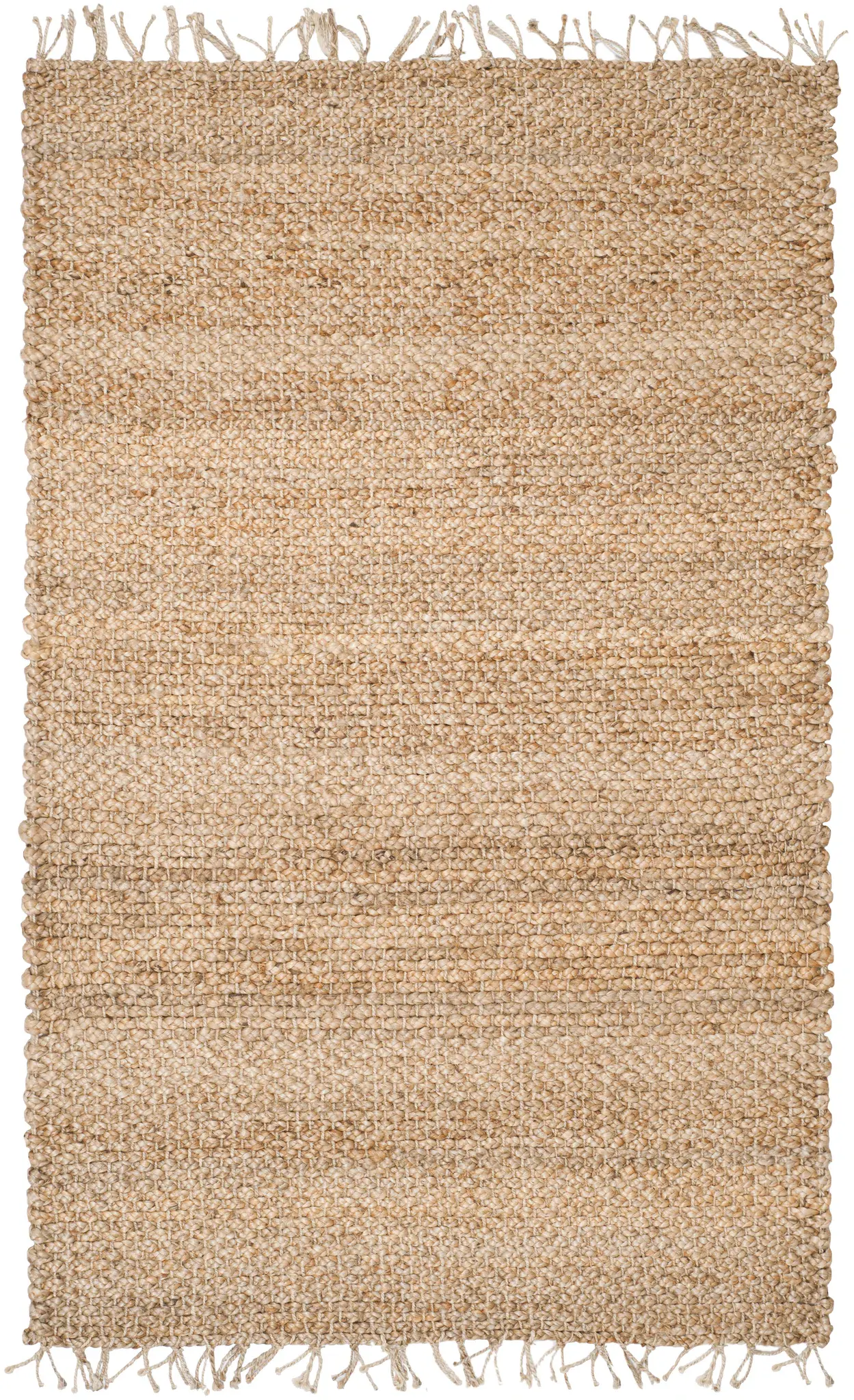 Natural Fiber Banded Fringe Hand-Woven Jute Rug