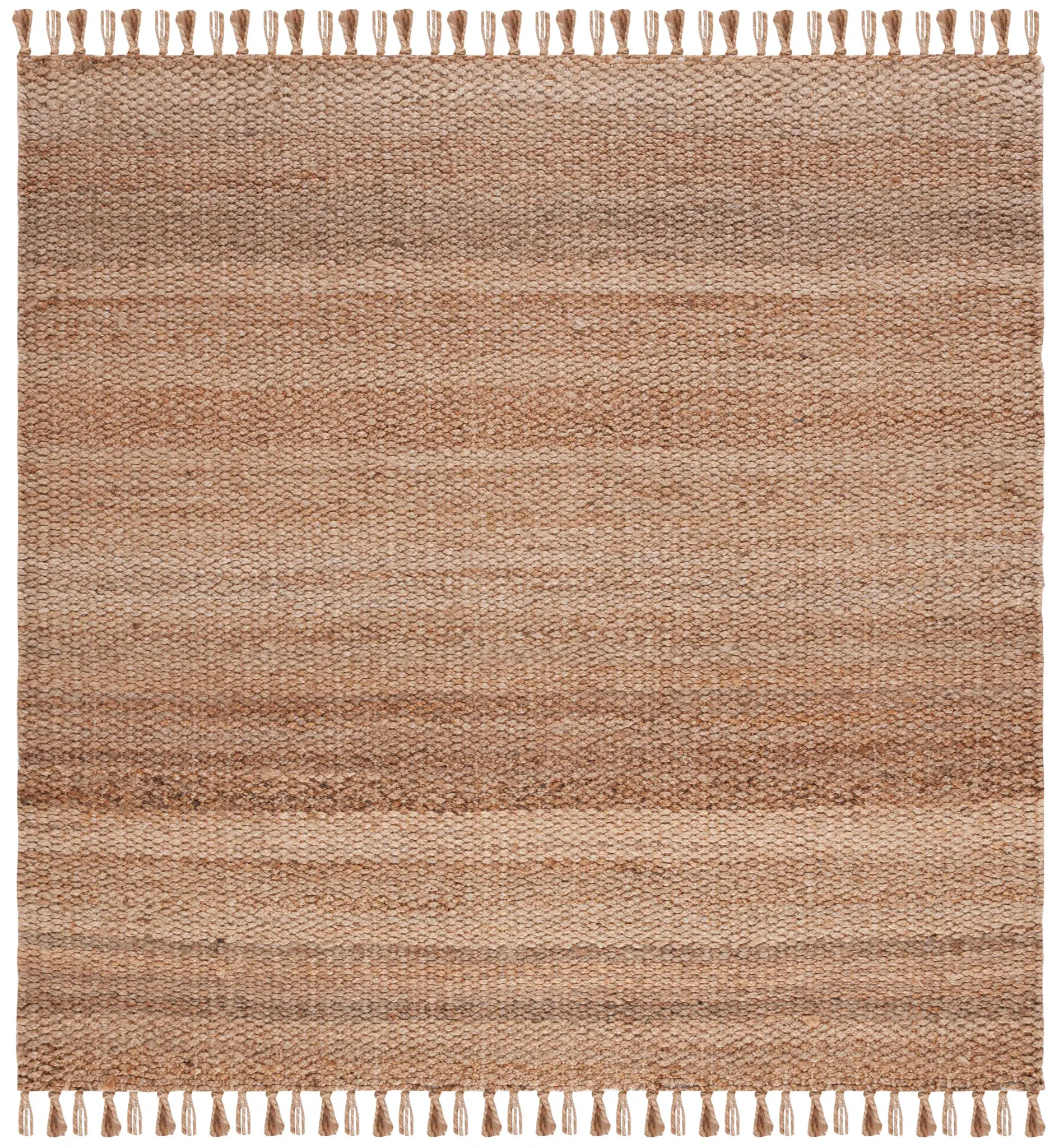 Natural Fiber Banded Fringe Hand-Woven Jute Rug