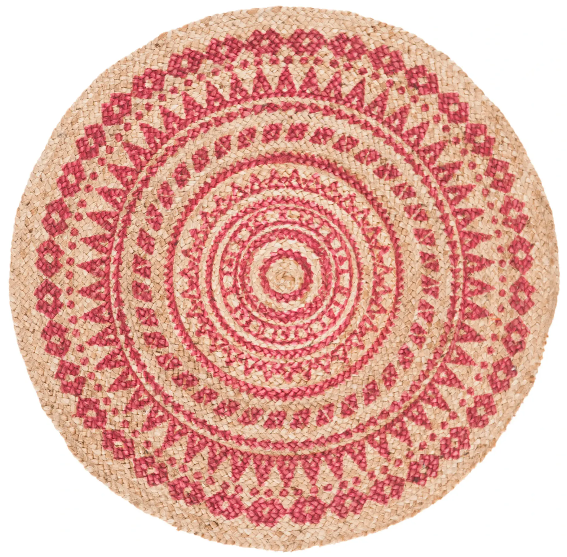 Natural Fiber Concentric Geometric Hand-Woven Jute Rug