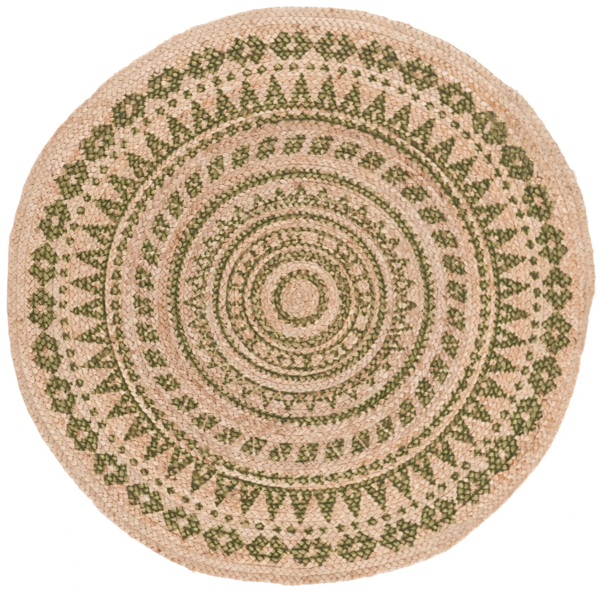 Natural Fiber Concentric Geometric Hand-Woven Jute Rug