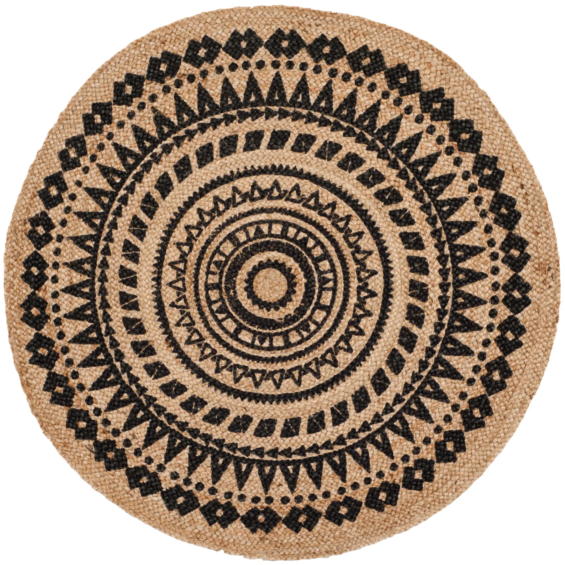 Natural Fiber Concentric Geometric Hand-Woven Jute Rug
