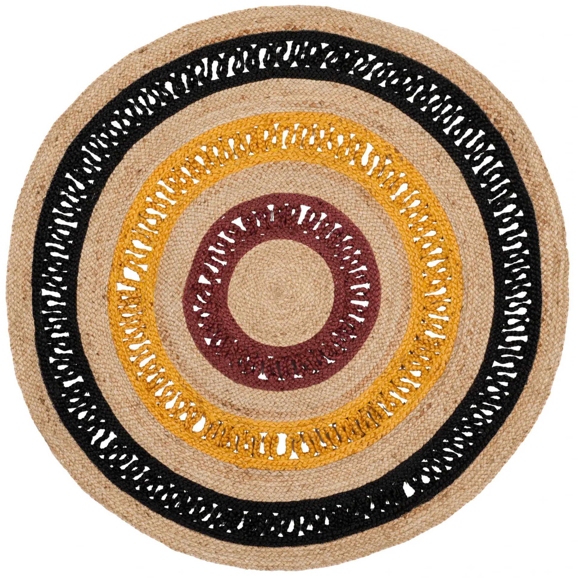 Natural Fiber Openwork Banded Hand-Woven Jute Rug