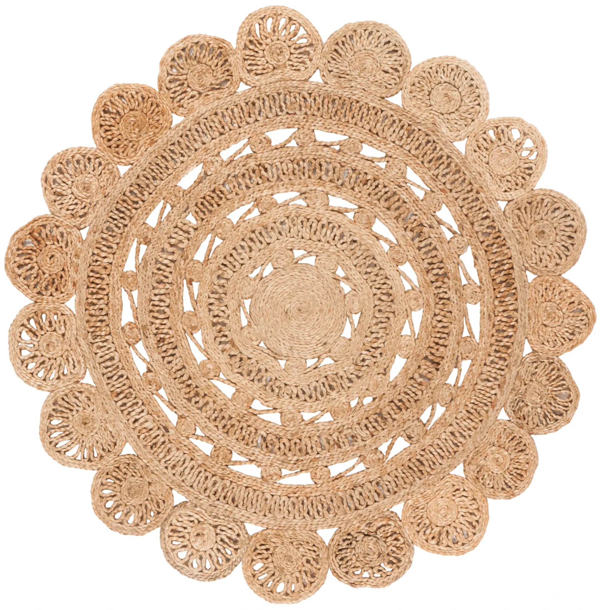 Natural Fiber Coiled Sunburst Hand-Woven Jute Rug