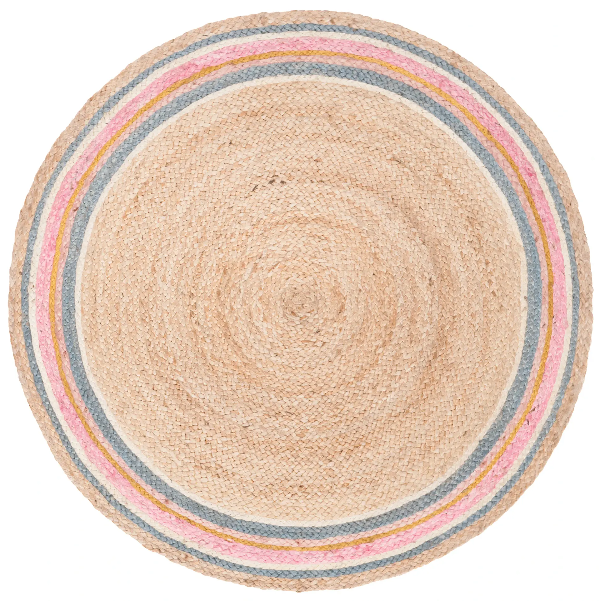 Natural Fiber Striped Border Round Hand-Woven Jute Rug