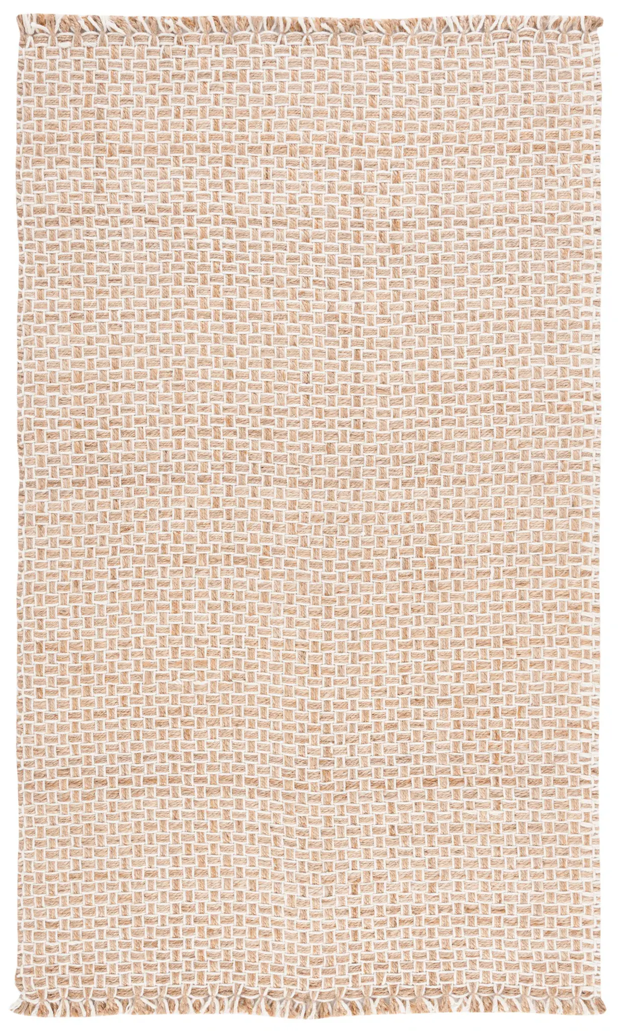 Natural Fiber Fringed Basketweave Hand-Woven Rug