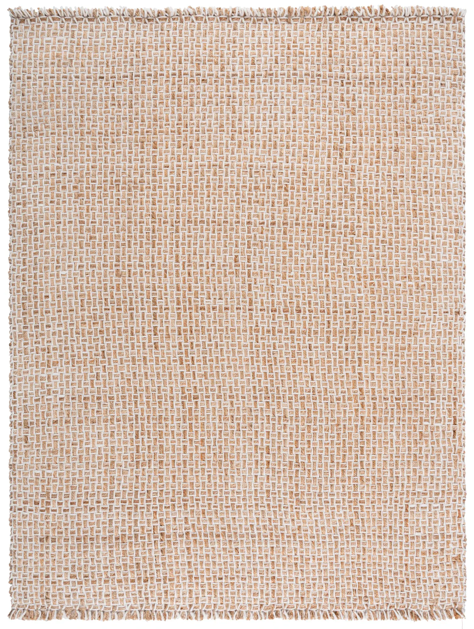 Natural Fiber Fringed Basketweave Hand-Woven Rug