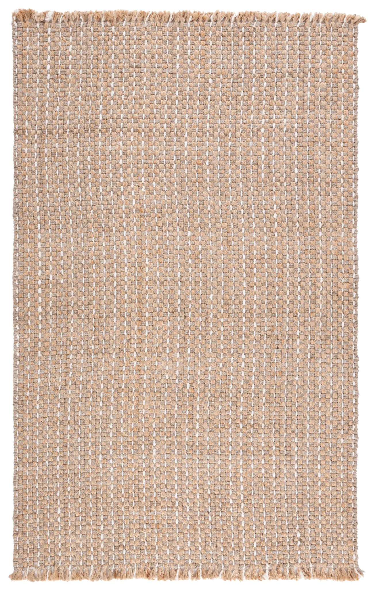 Natural Fiber Fringed Dotted Stripe Hand-Woven Jute Rug