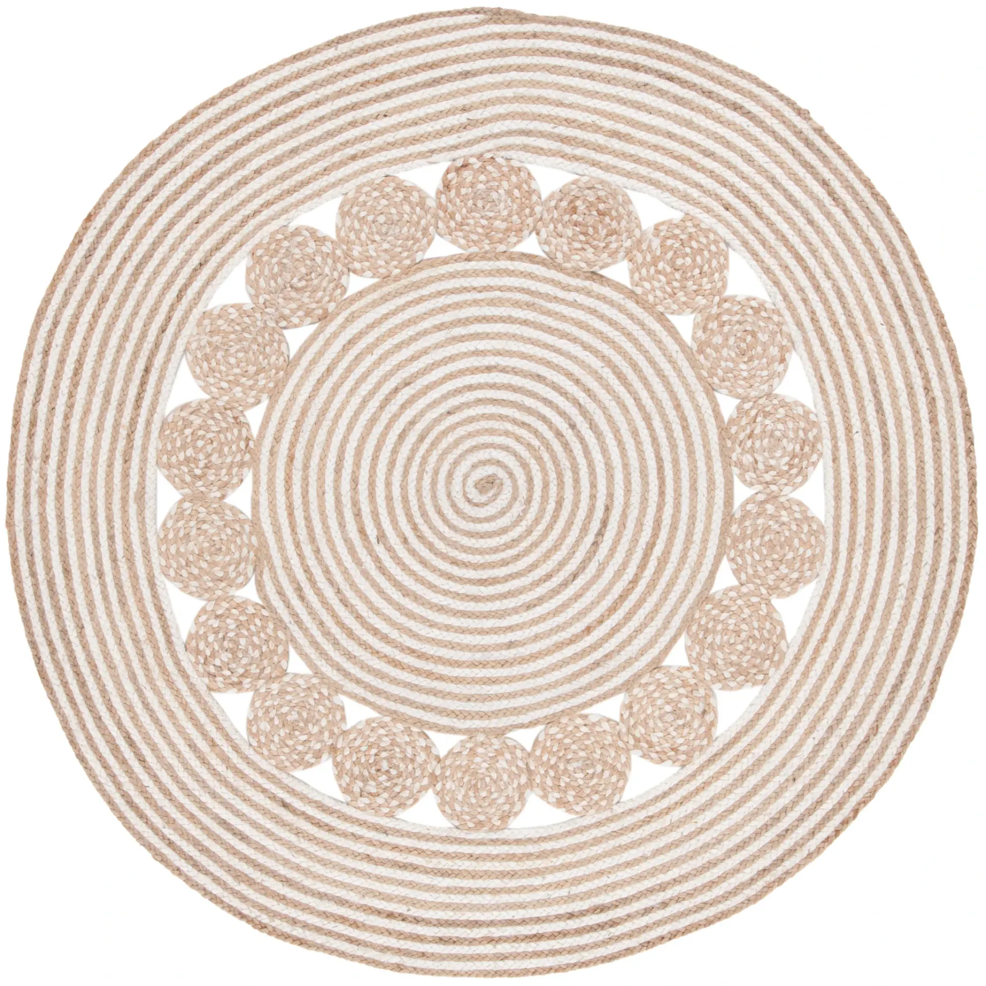 Natural Fiber Rosette Border Braided Jute Rug