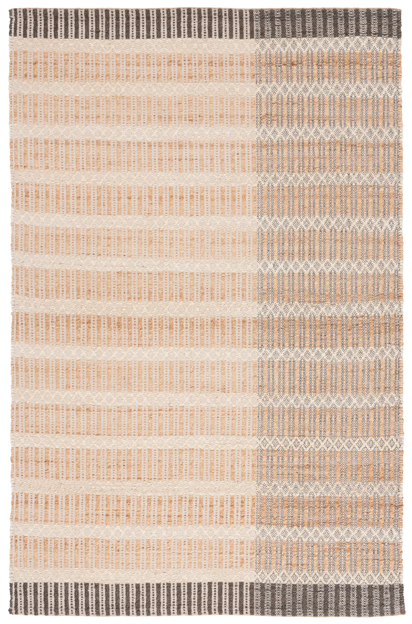 Natural Fiber Split-Panel Geometric Hand-Woven Rug