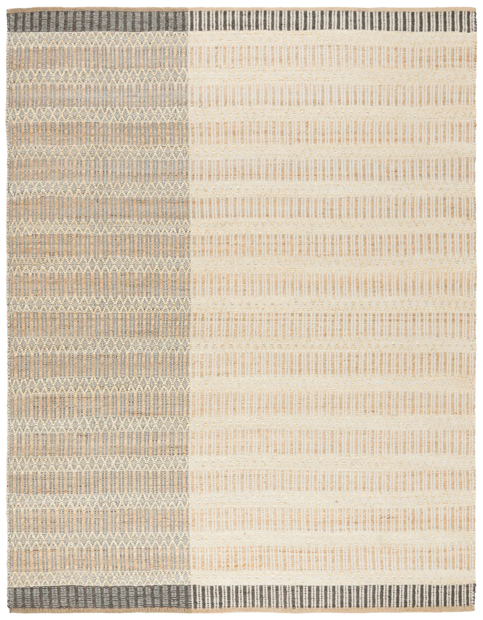 Natural Fiber Split-Panel Geometric Hand-Woven Rug