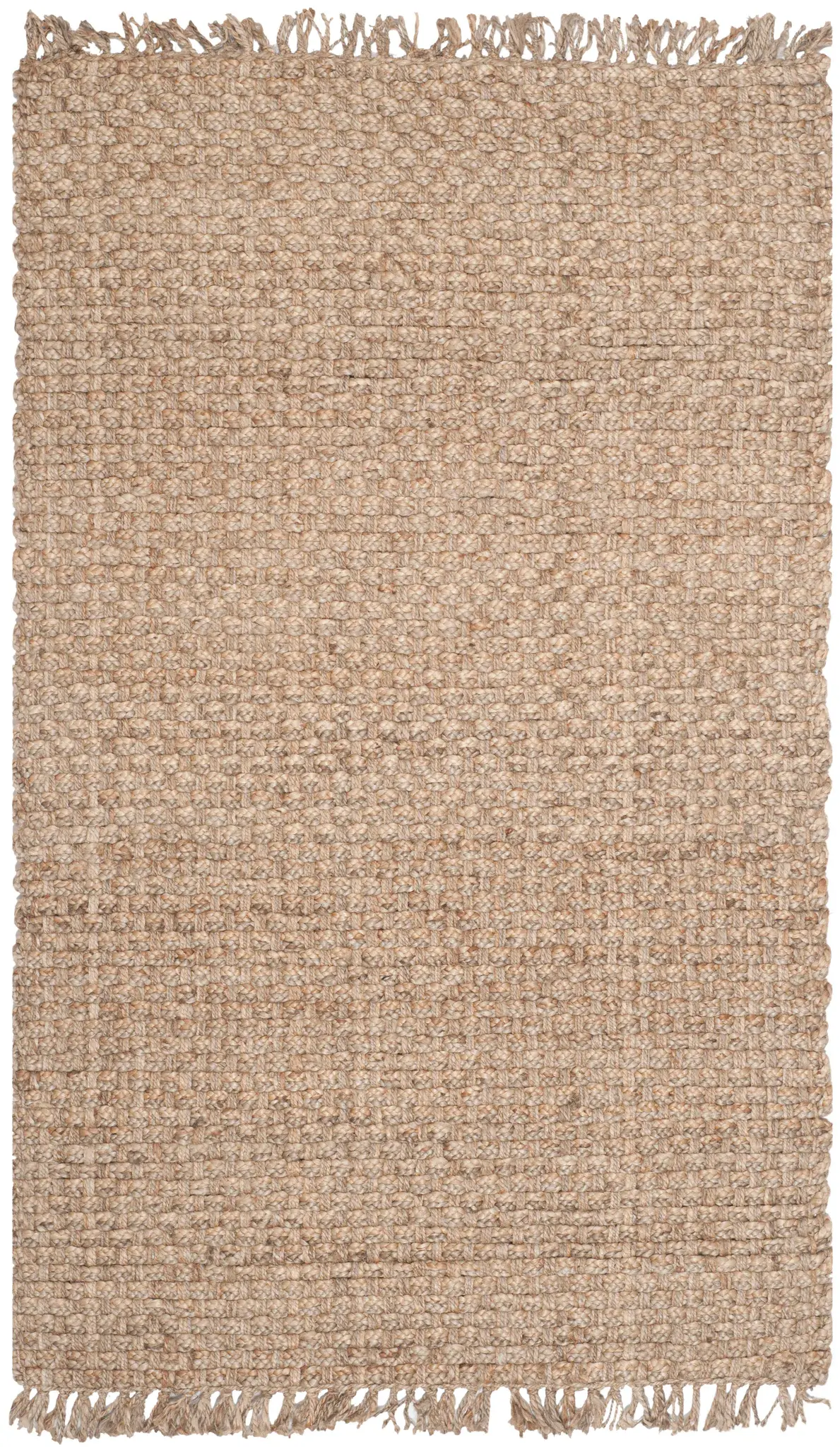 Natural Fiber Fringed Basketweave Hand-Woven Jute Rug