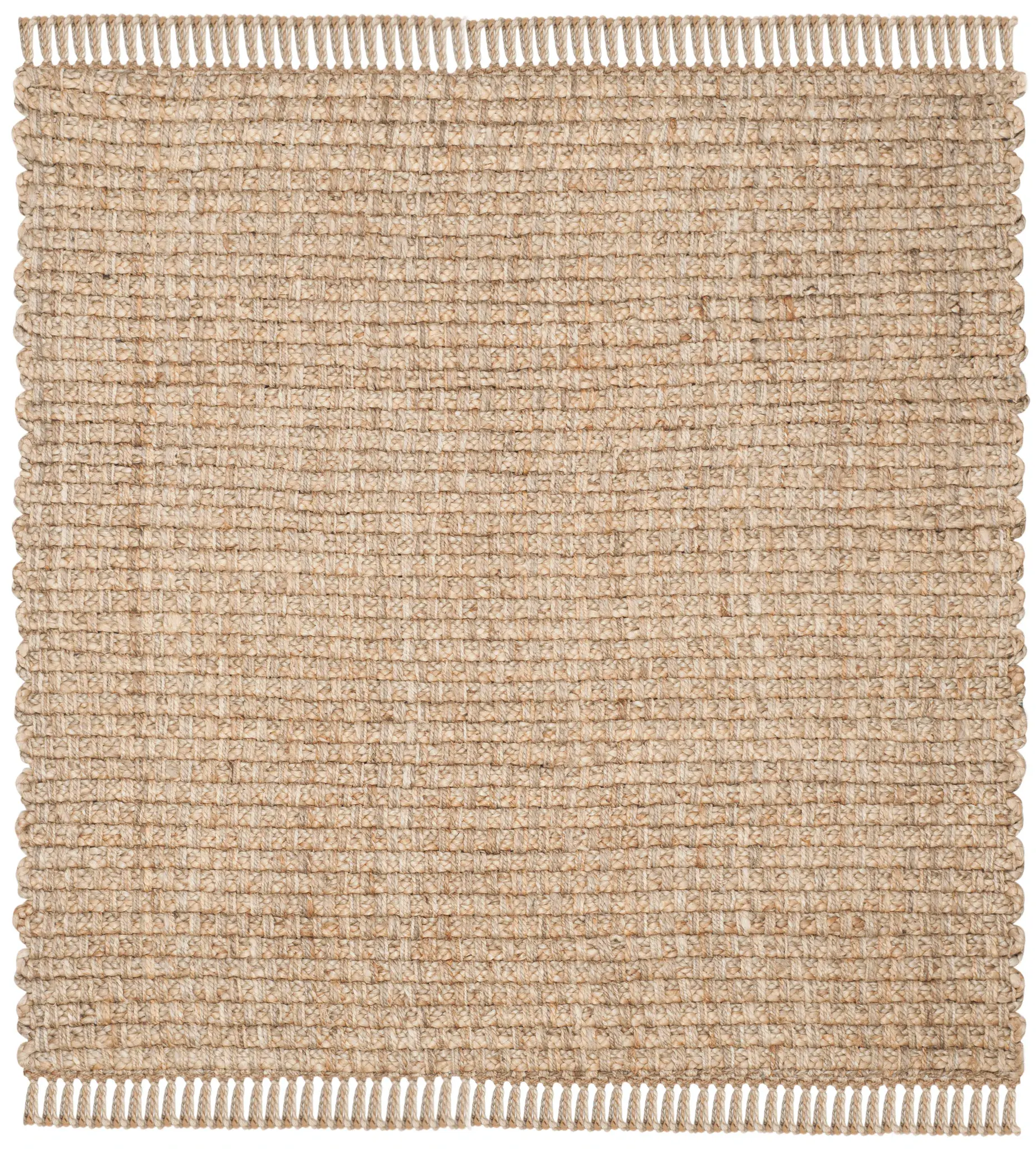 Natural Fiber Fringed Basketweave Hand-Woven Jute Rug