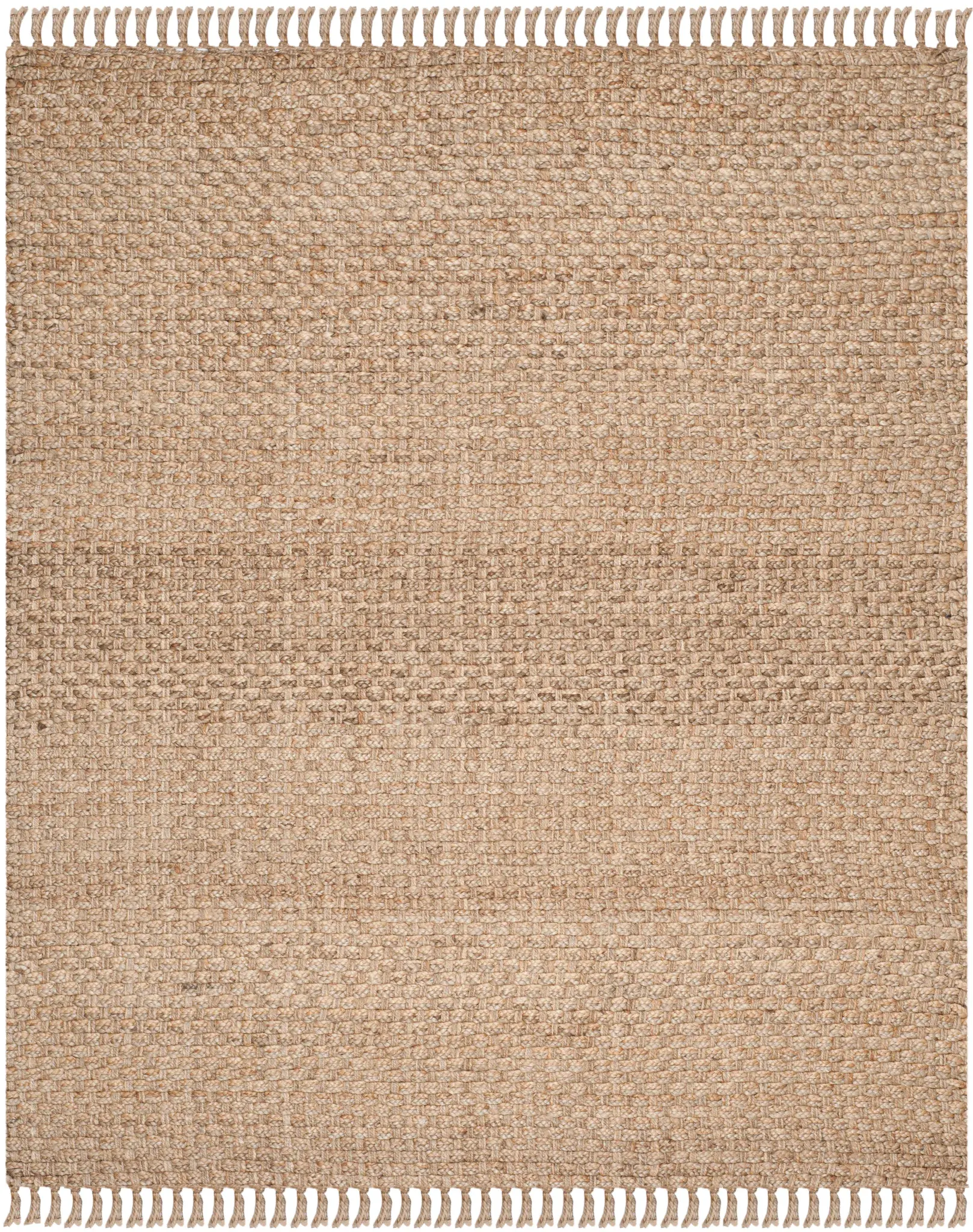 Natural Fiber Fringed Basketweave Hand-Woven Jute Rug