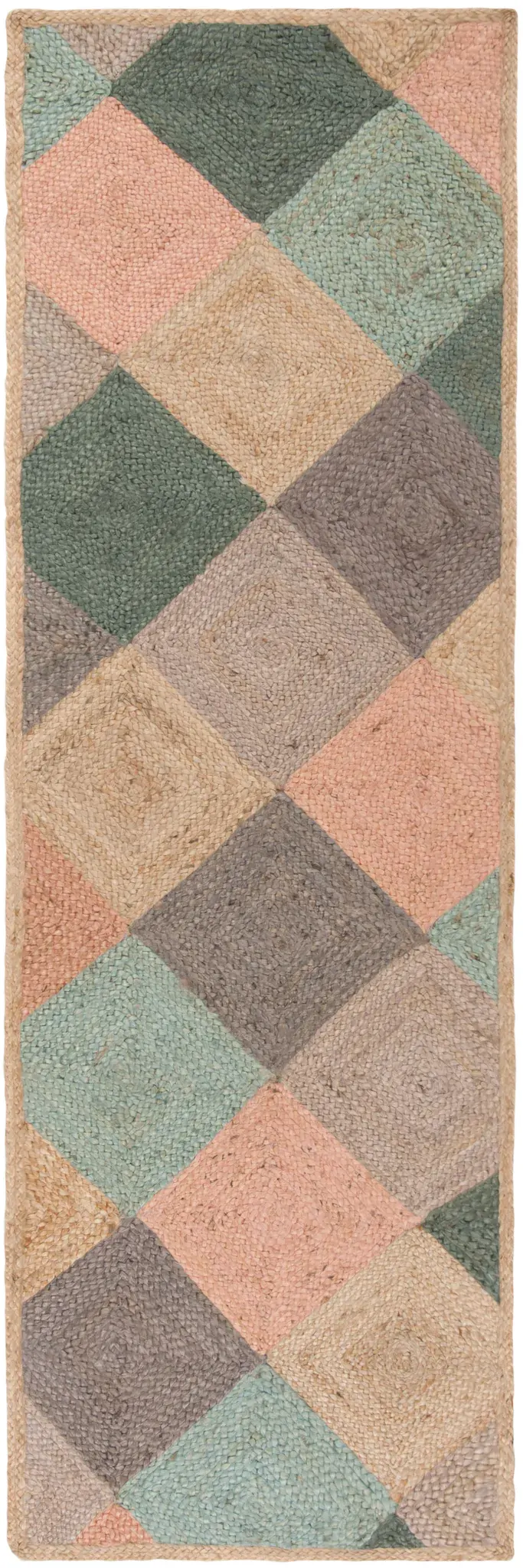 Natural Fiber Diamond Patchwork Hand-Woven Jute Rug