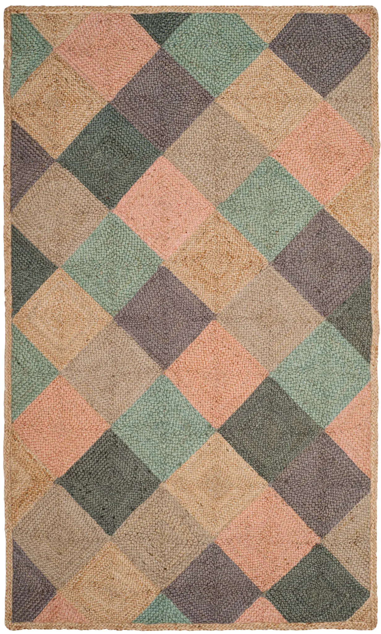 Natural Fiber Diamond Patchwork Hand-Woven Jute Rug