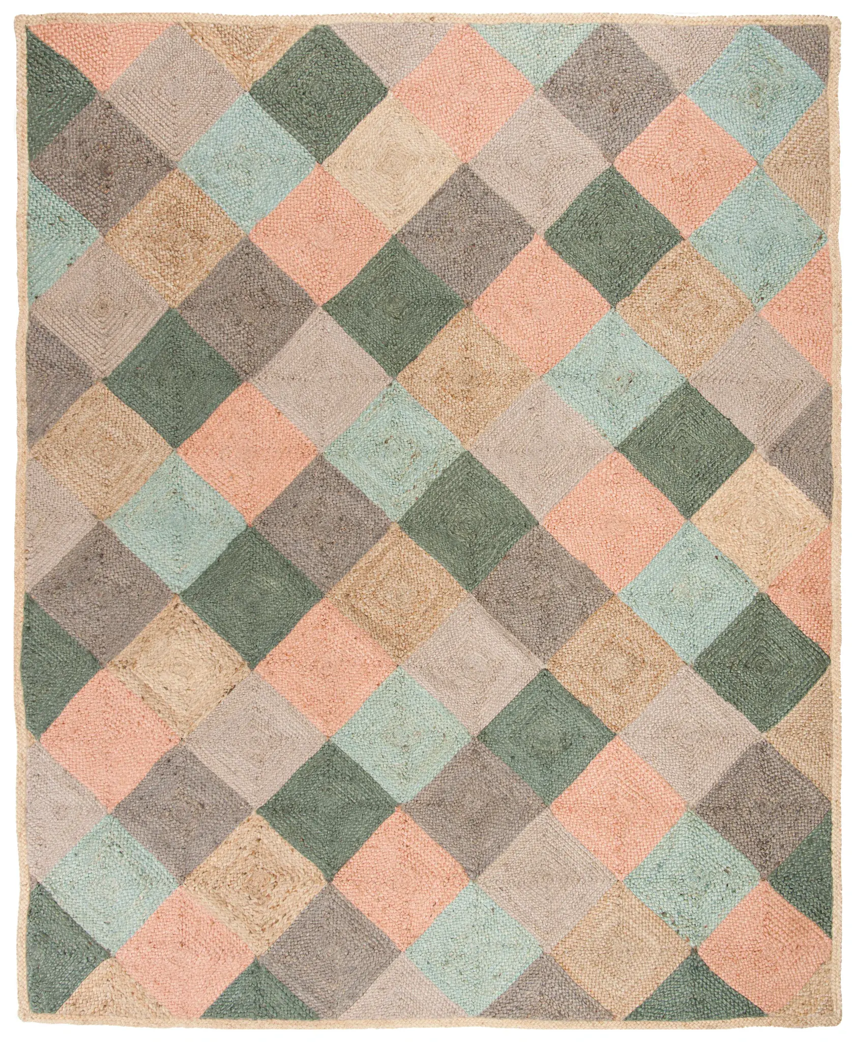 Natural Fiber Diamond Patchwork Hand-Woven Jute Rug