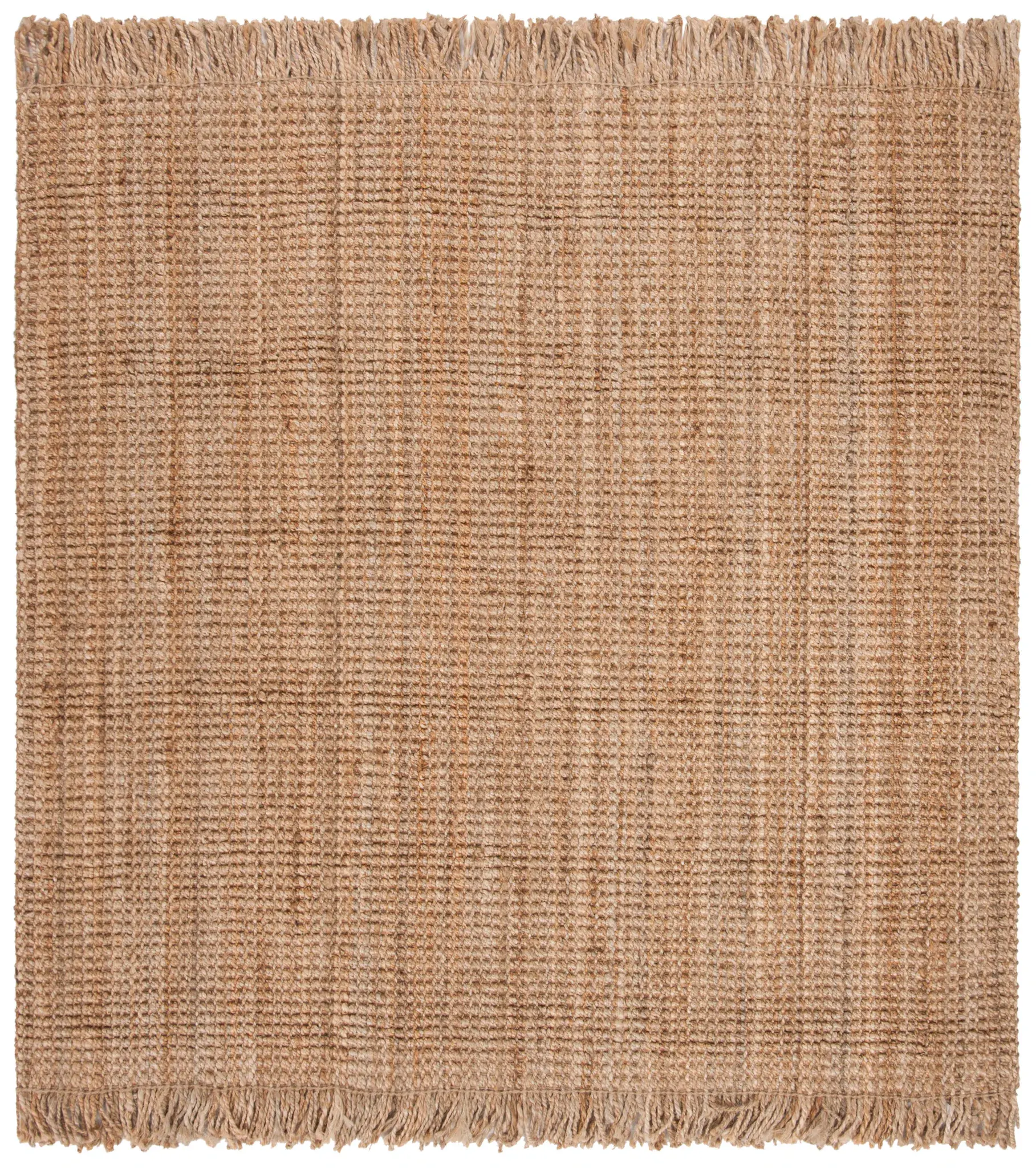 Natural Fiber Ribbed Fringed Hand-Woven Jute Rug