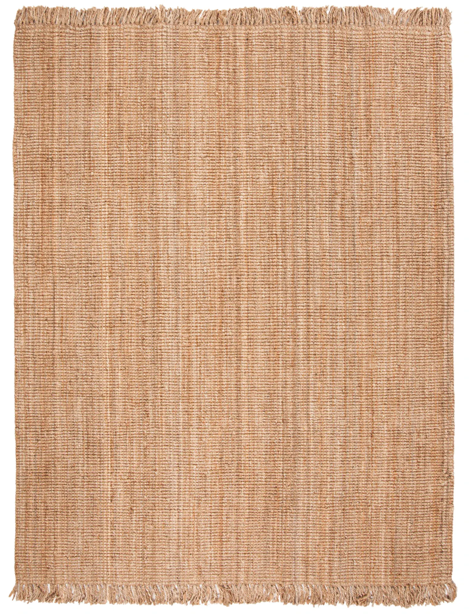 Natural Fiber Ribbed Fringed Hand-Woven Jute Rug