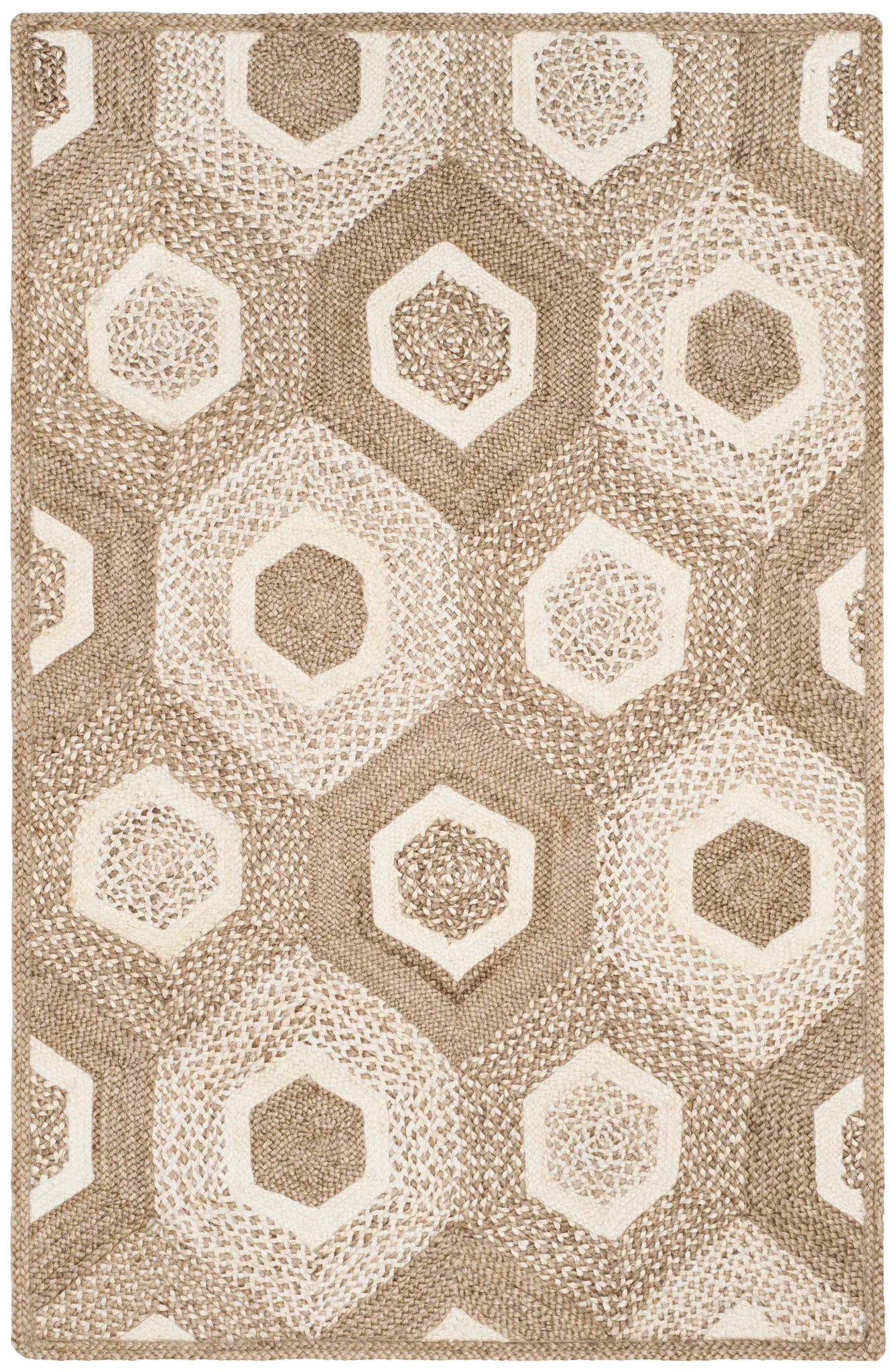 Natural Fiber Nested Hexagon Hand-Woven Jute Rug