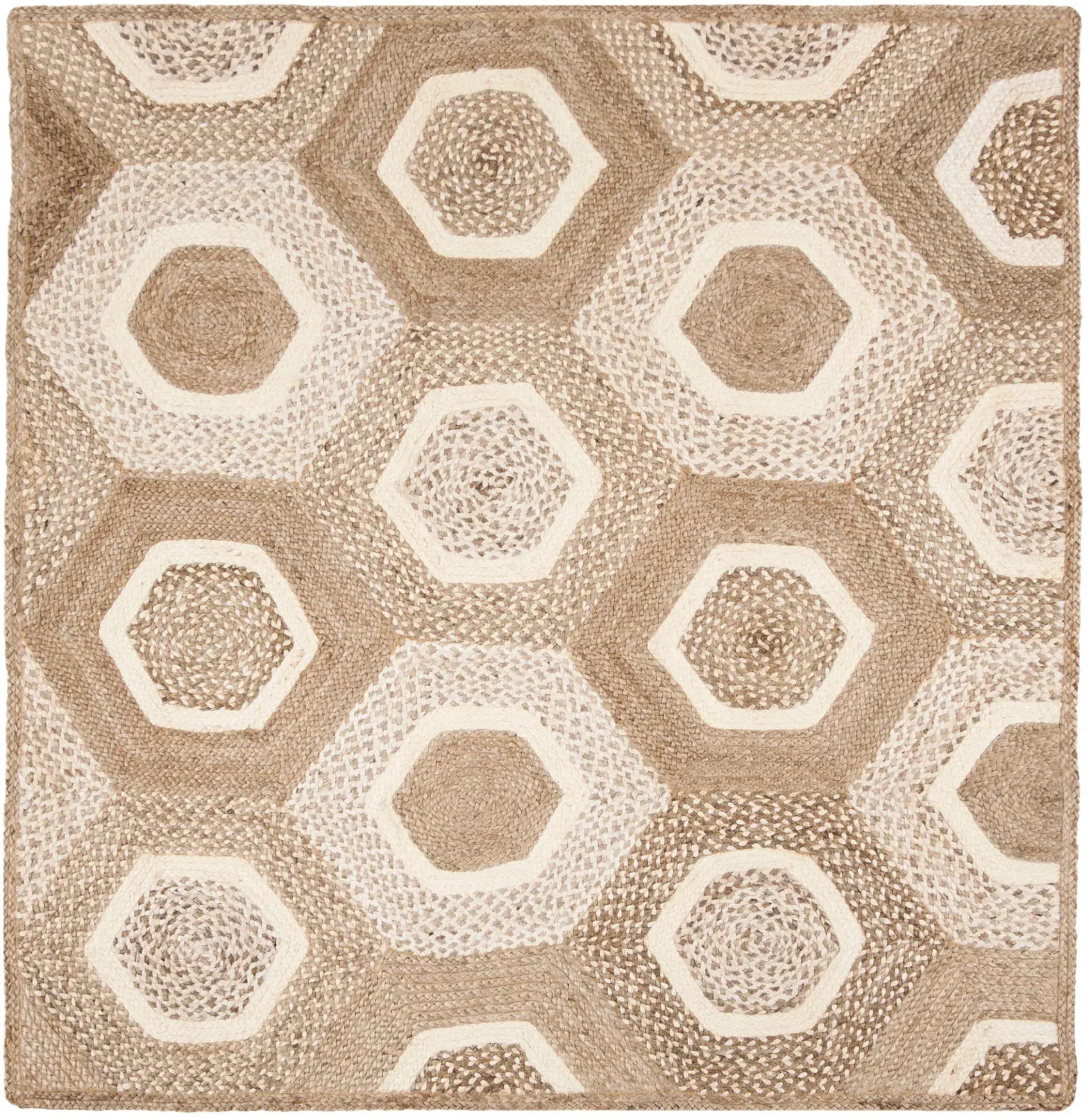 Natural Fiber Nested Hexagon Hand-Woven Jute Rug