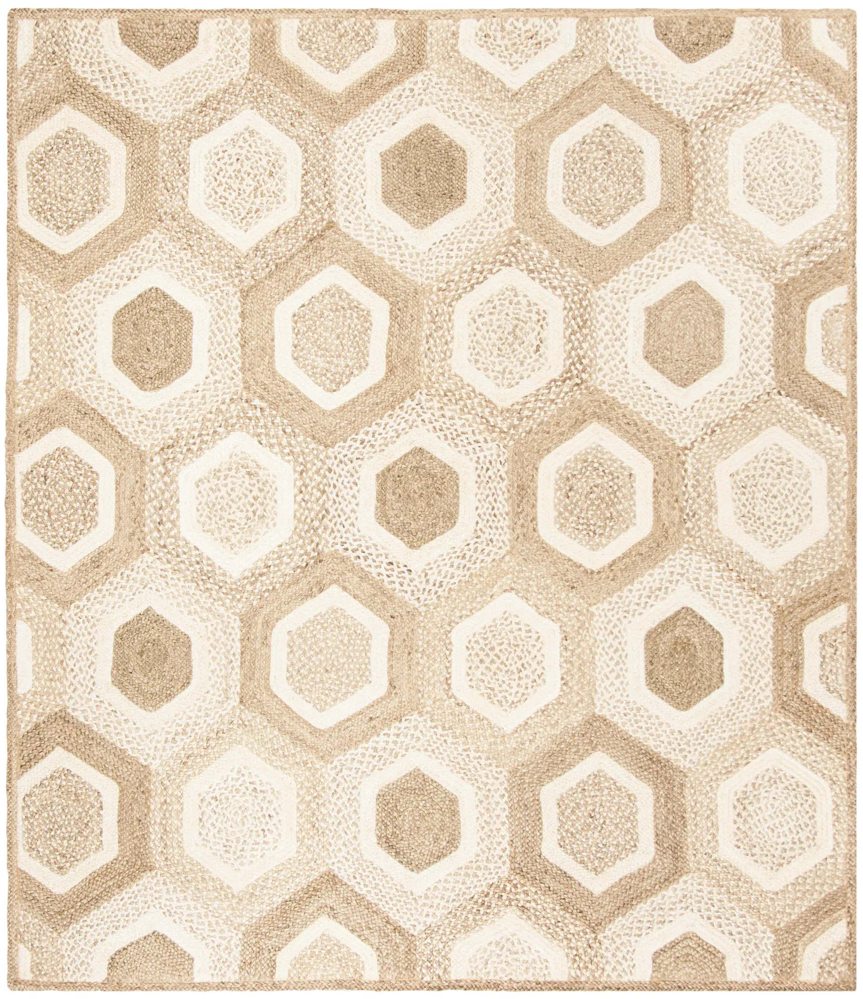 Natural Fiber Nested Hexagon Hand-Woven Jute Rug
