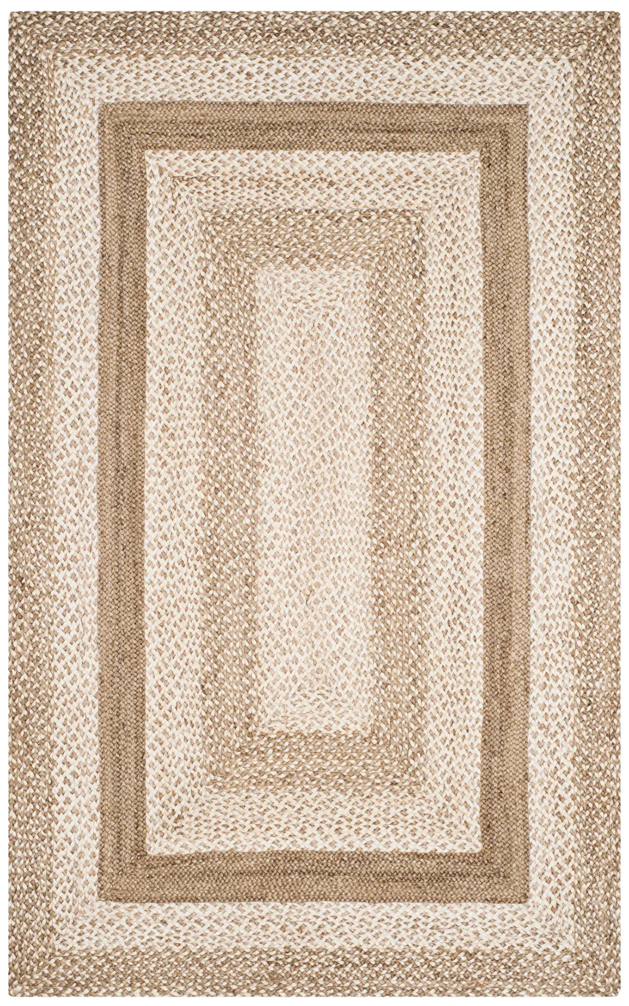 Natural Fiber Concentric Rectangle Striped Hand-Woven Jute Rug