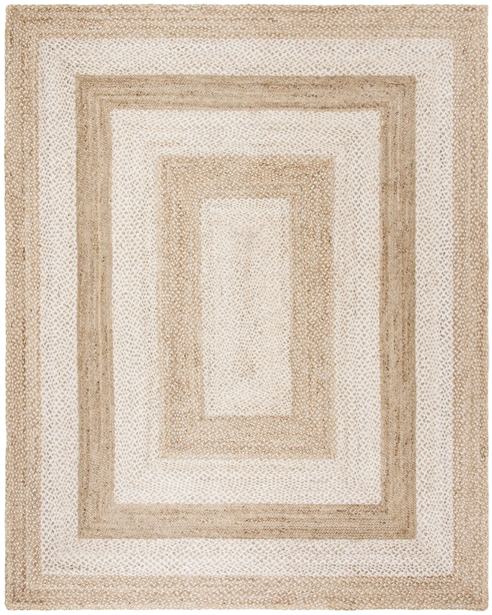 Natural Fiber Concentric Rectangle Striped Hand-Woven Jute Rug